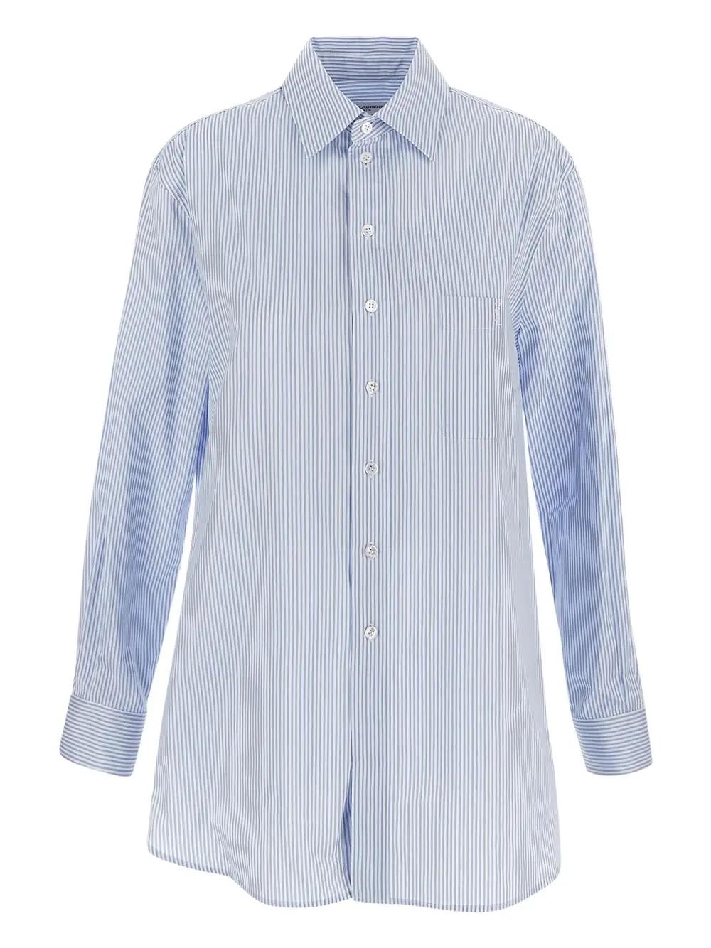 Saint Laurent Embroidered Striped Cotton-poplin Shirt In Blanc Ciel