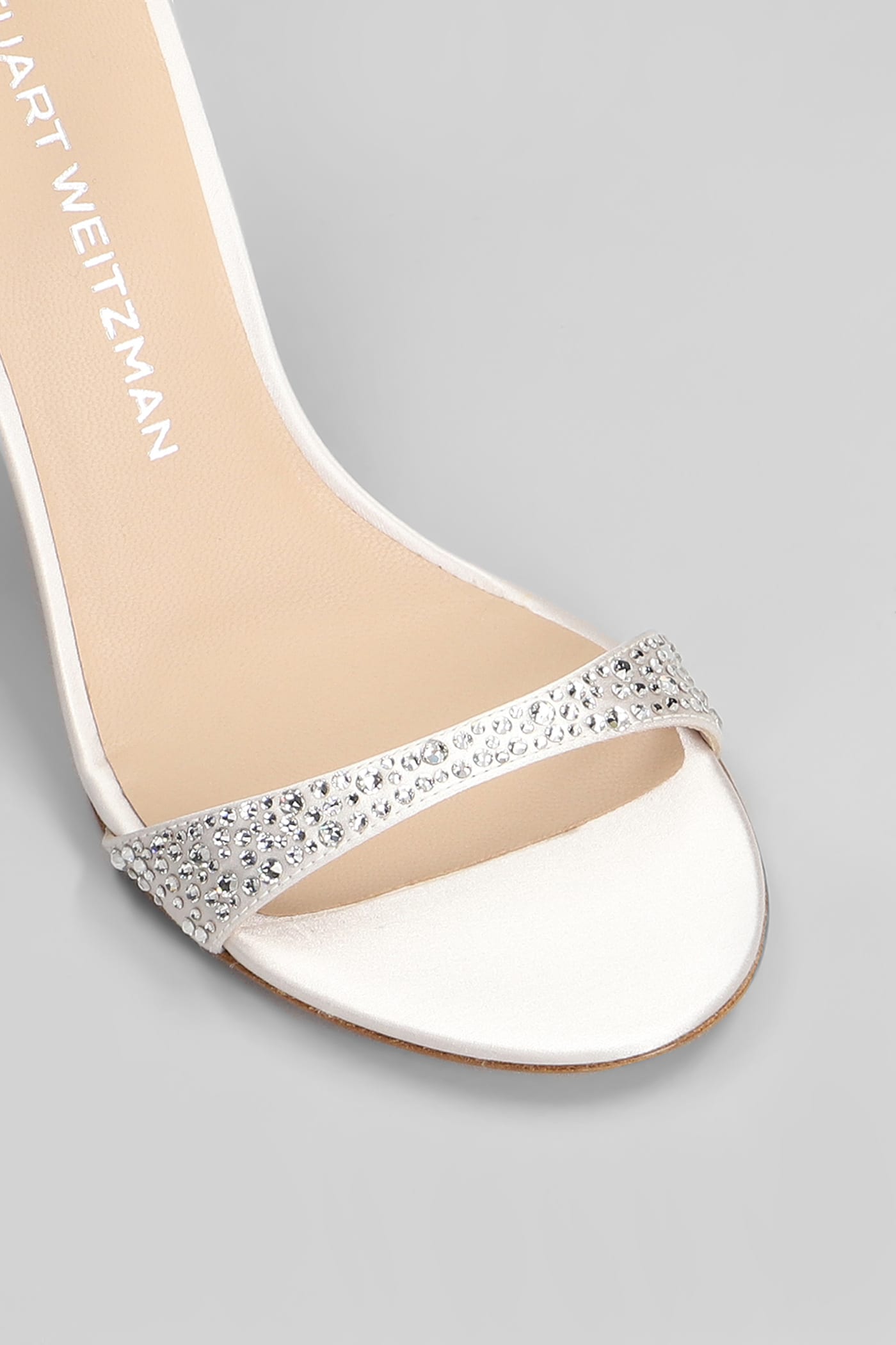 Stuart Weitzman Nudist Shine Sandals In Silver Satin In Silver