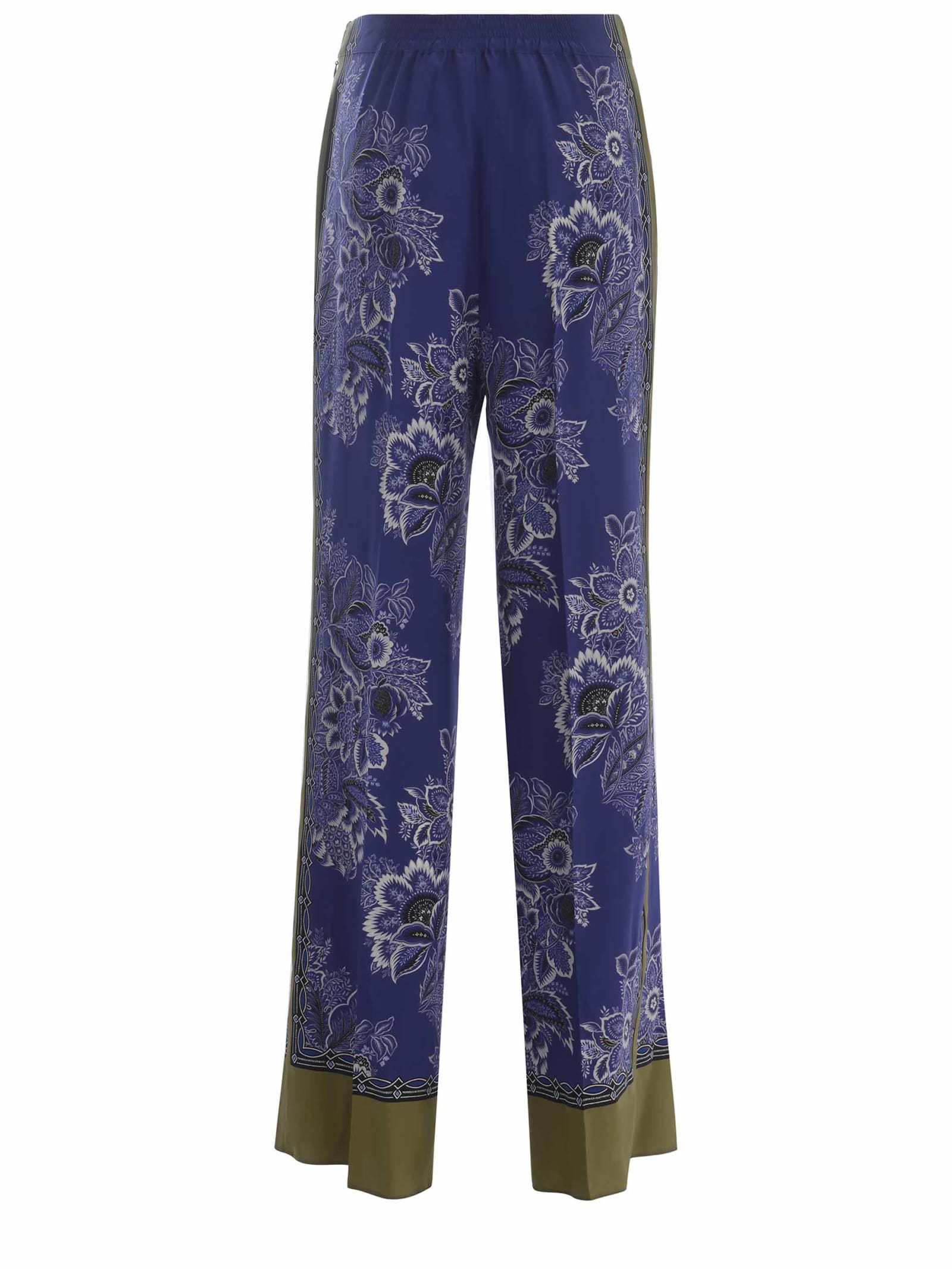 Shop Etro Trousers  Bouquet Made Of Silk In Blu