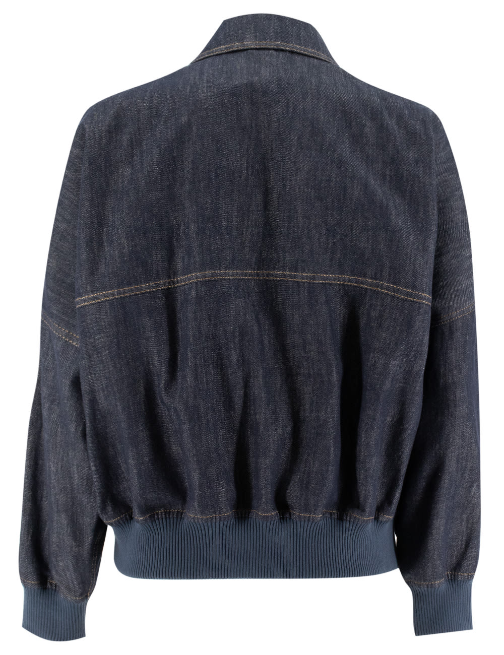 Brunello Cucinelli Denim-effect Twill Bomber Jacket With Shiny Zip In Denim Blu