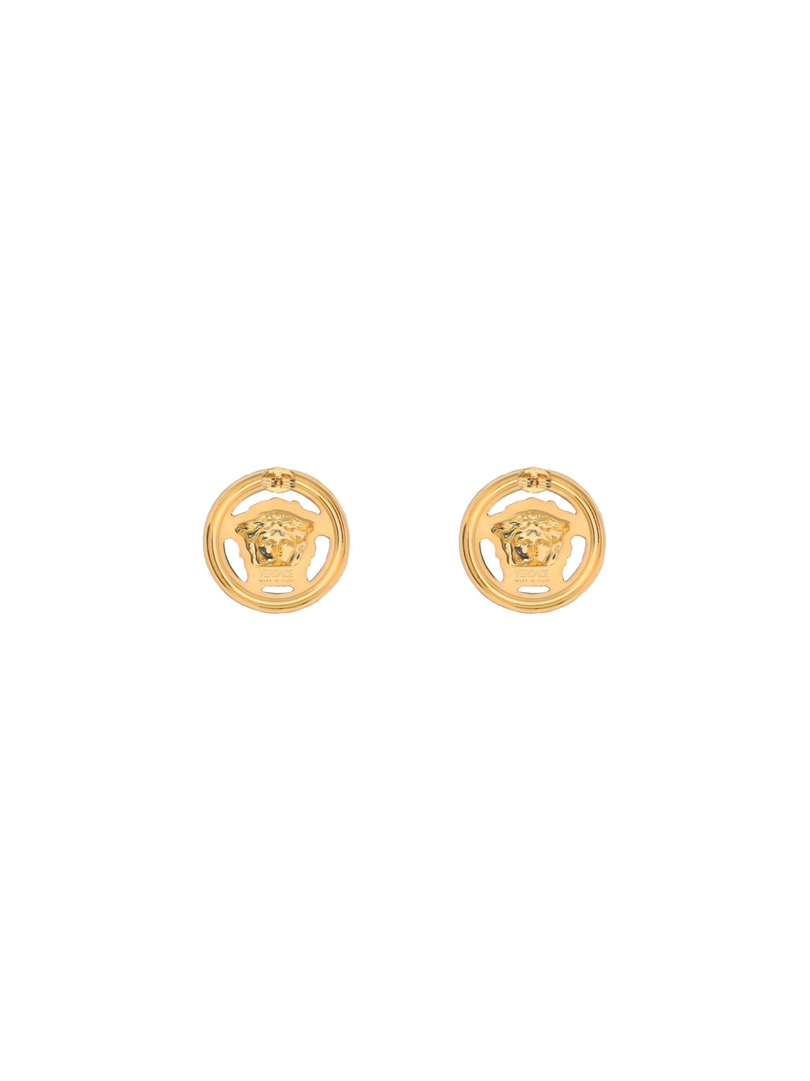 Shop Versace Medusa Earrings In Gold