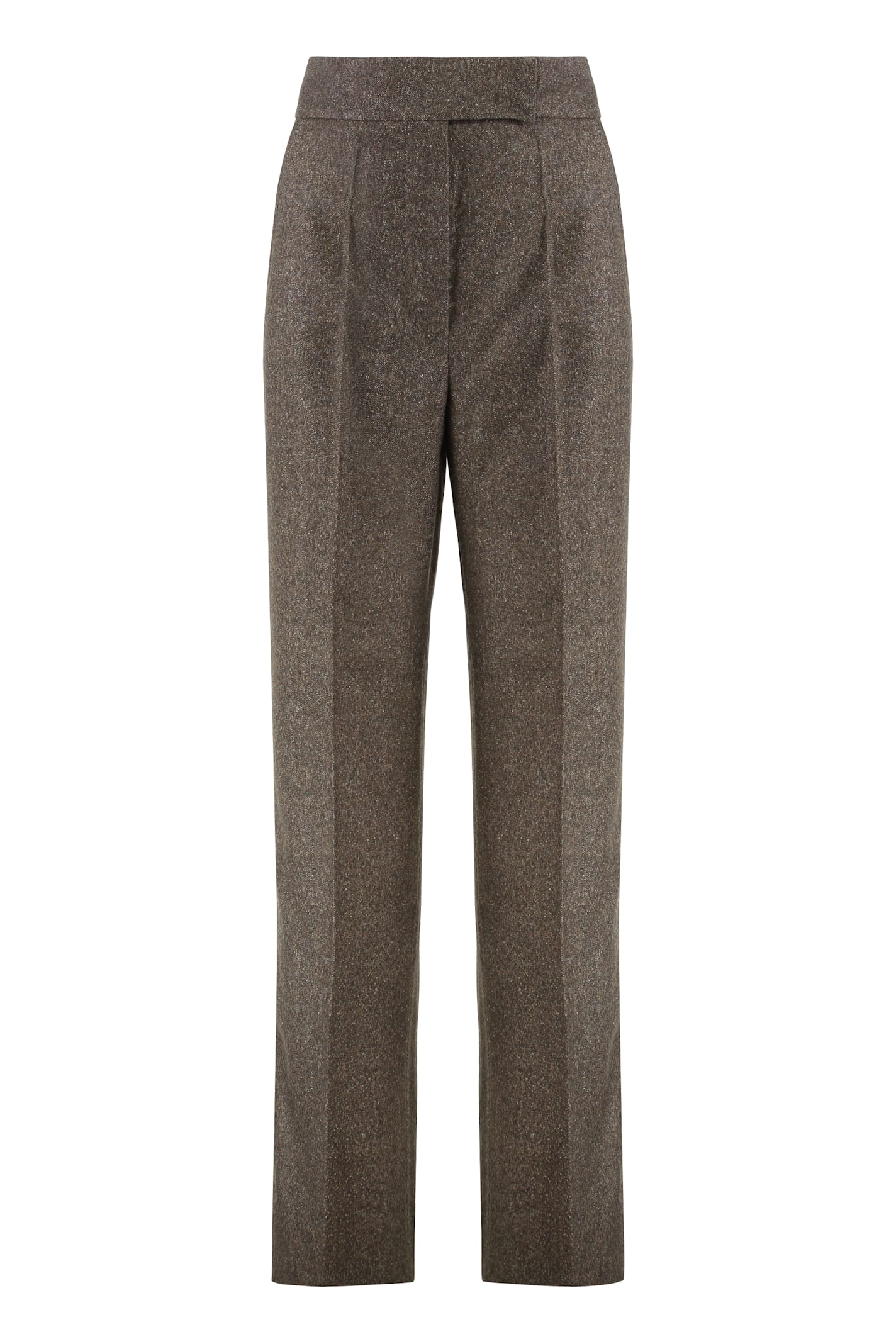 Max Mara Wide Wool Flannel Trousers In Green
