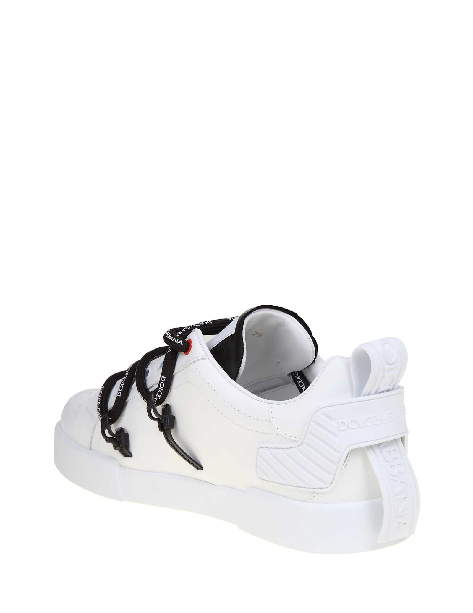 Shop Dolce & Gabbana Portofino Sneakers In Calfskin And White Paint In White/black