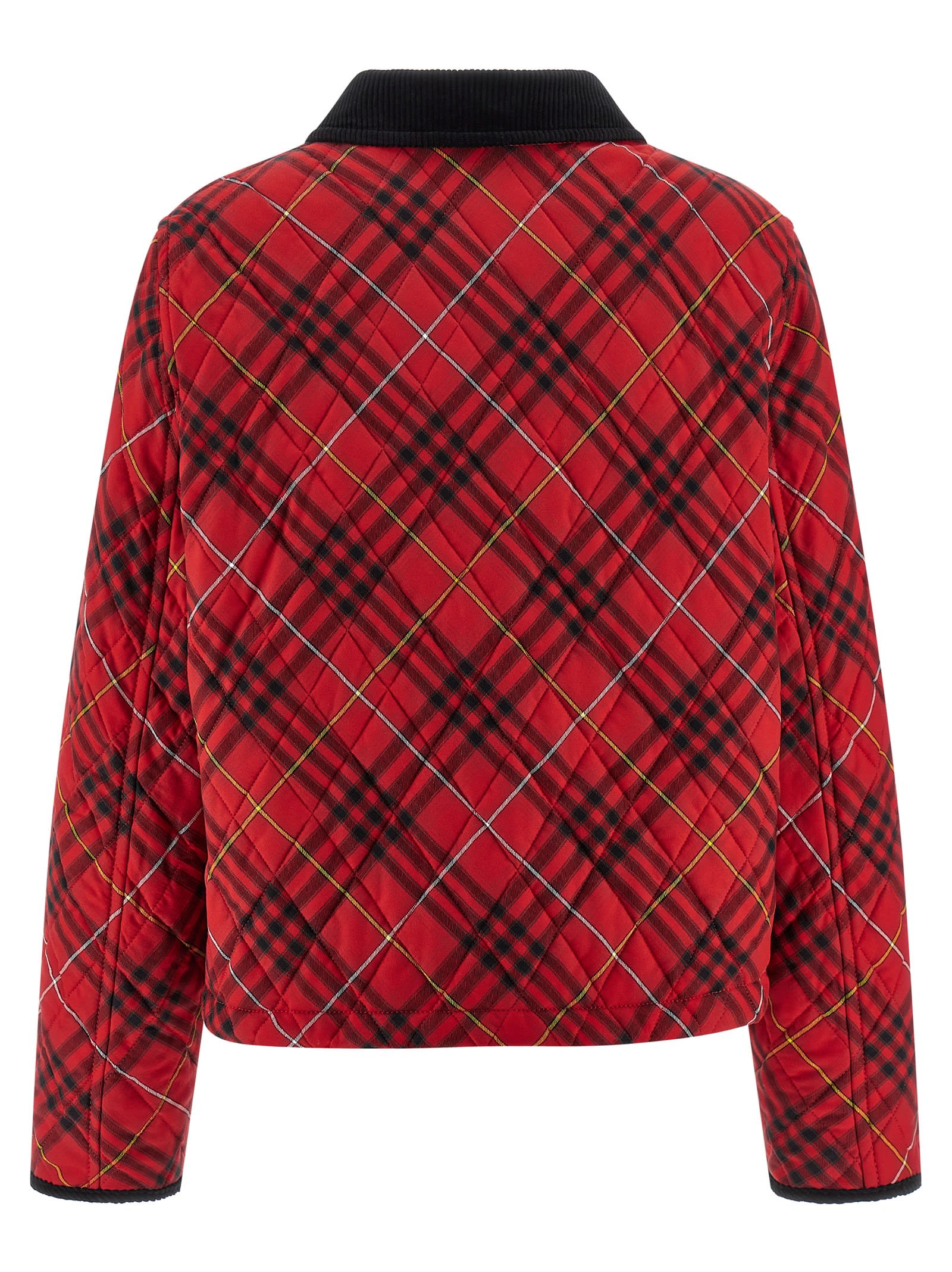 Burberry Cropped Check Cotton Quilted Jacket In Red