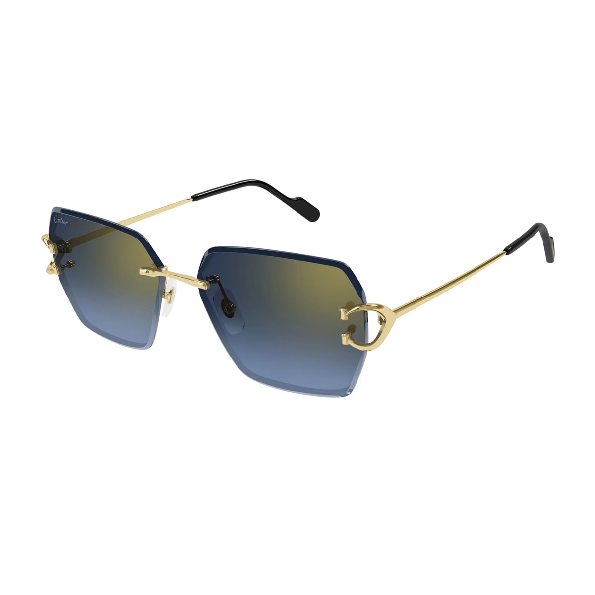Cartier Ct0466s Signature C De  002 Gold Blue Sunglasses In Green