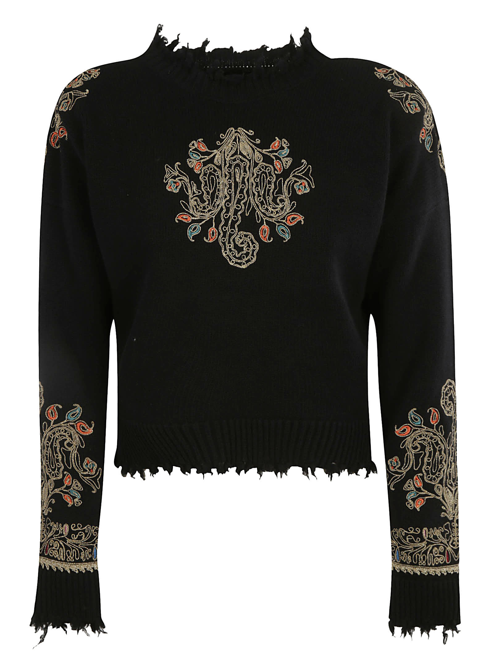 Etro Fringe Trimmed Floral Embroidered Sweater
