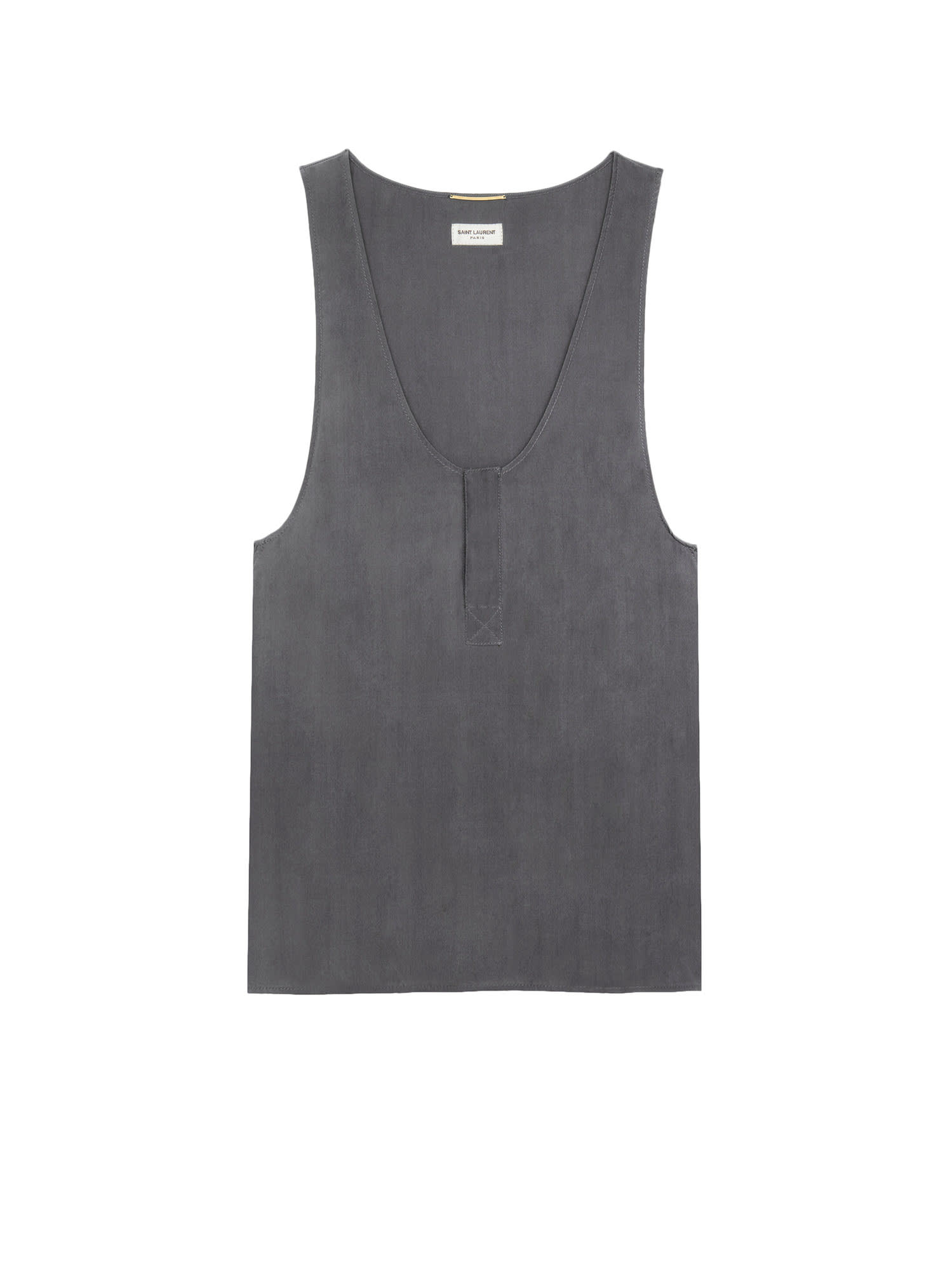 Shop Saint Laurent Henley Tank Top In Grey