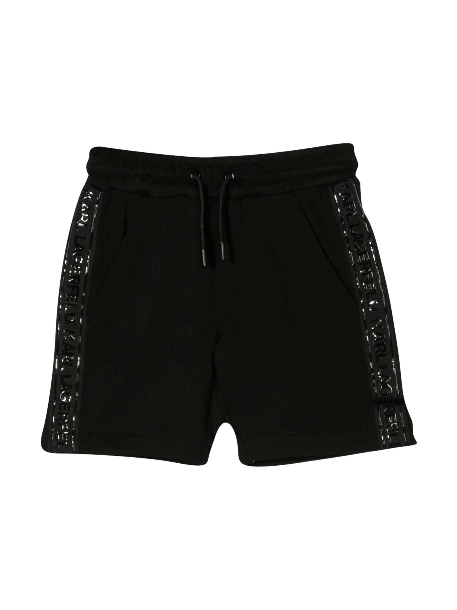 Shop Karl Lagerfeld Black Shorts With Drawstring In Nero