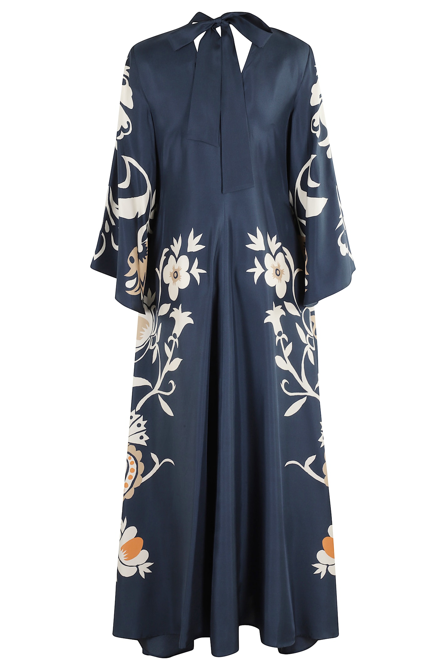 La Doublej Scarf-detailed Printed Silk-twill Maxi Dress In Blue