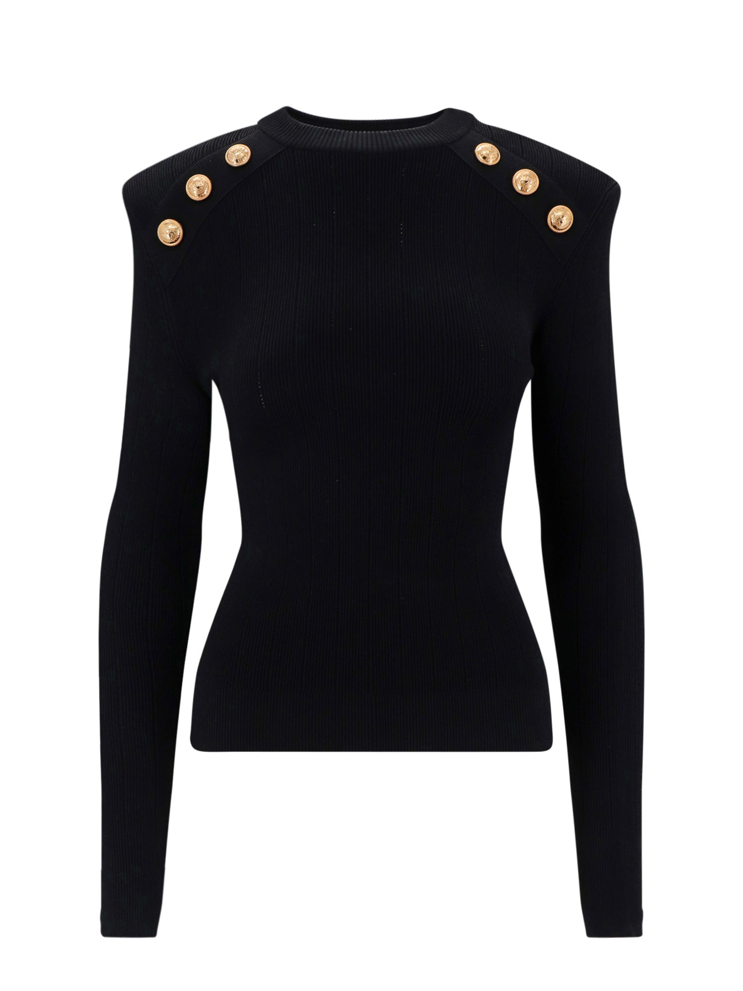 Balmain Crew-neck Sweater With Buttons In Black
