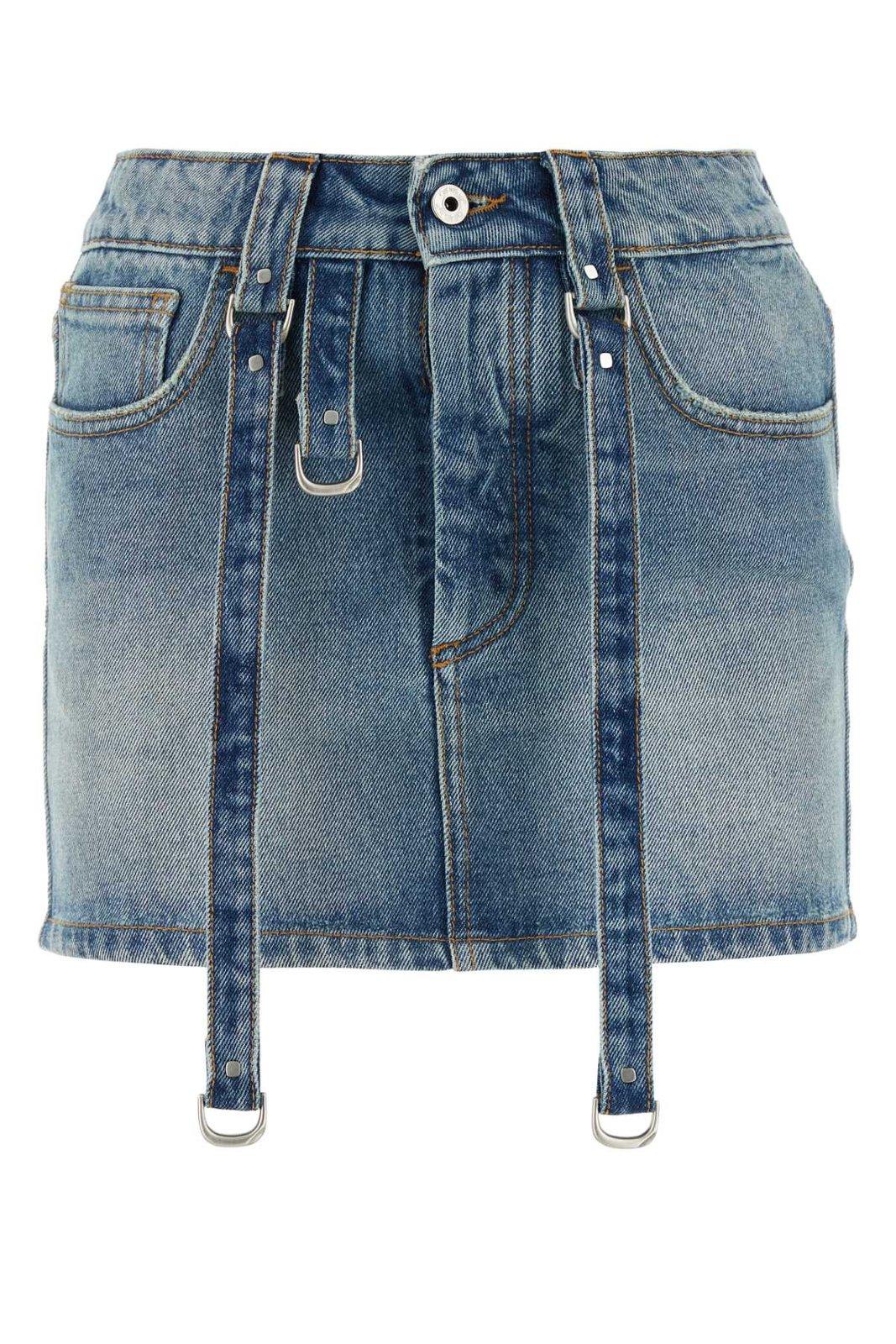Shop Off-white Logo Patch Denim Mini Skirt In Blue