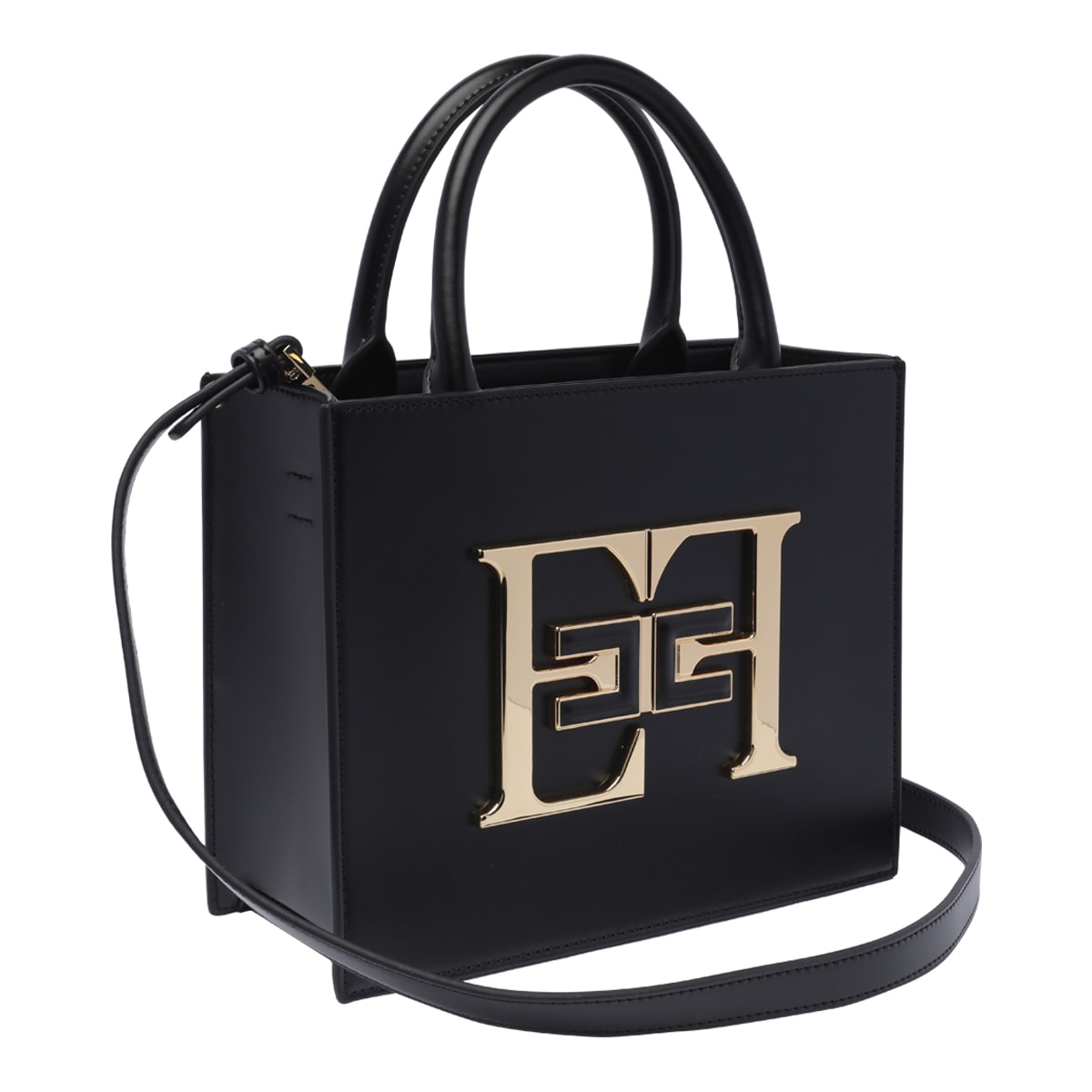 Shop Elisabetta Franchi Logo Handbag In Black