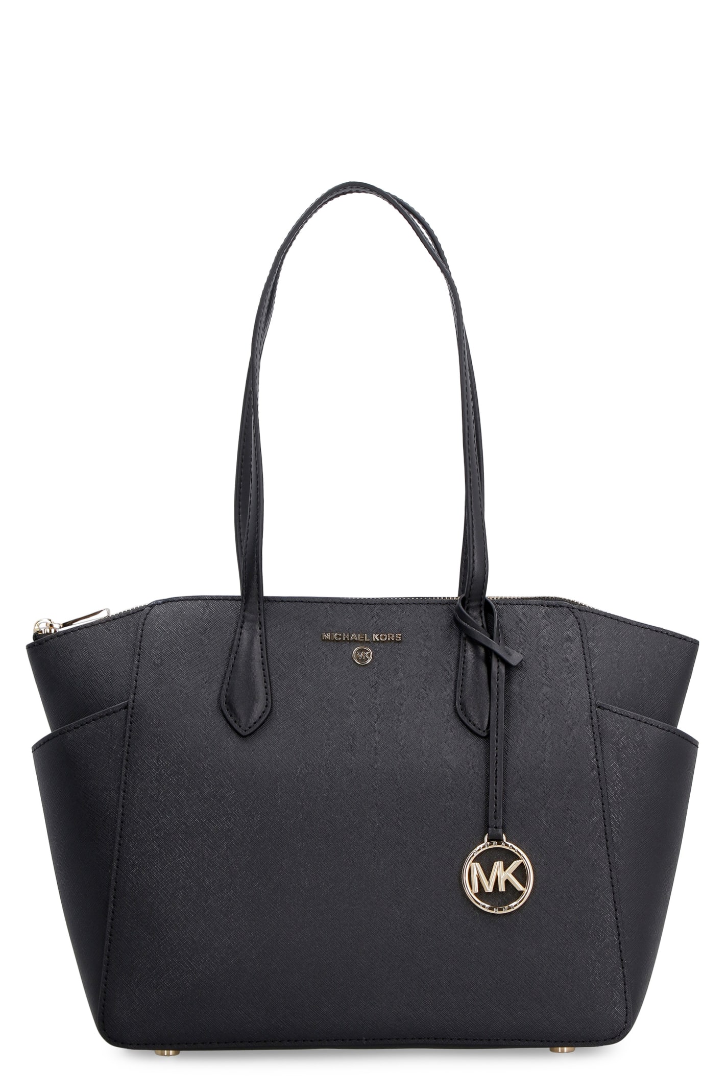 Shop Michael Michael Kors Marilyn Leather Tote In Black