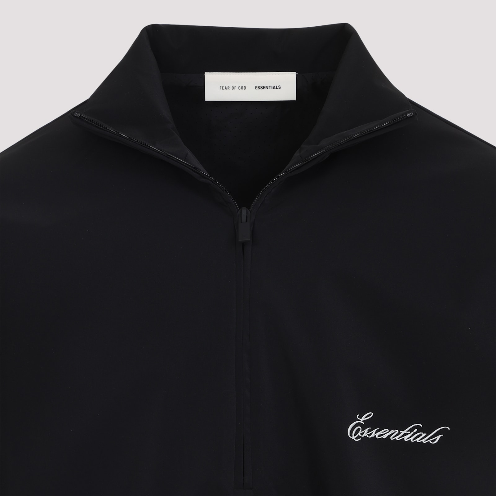 Fear Of God Jet Black Sporty Nylon Half Zip Sweatshirt In Black