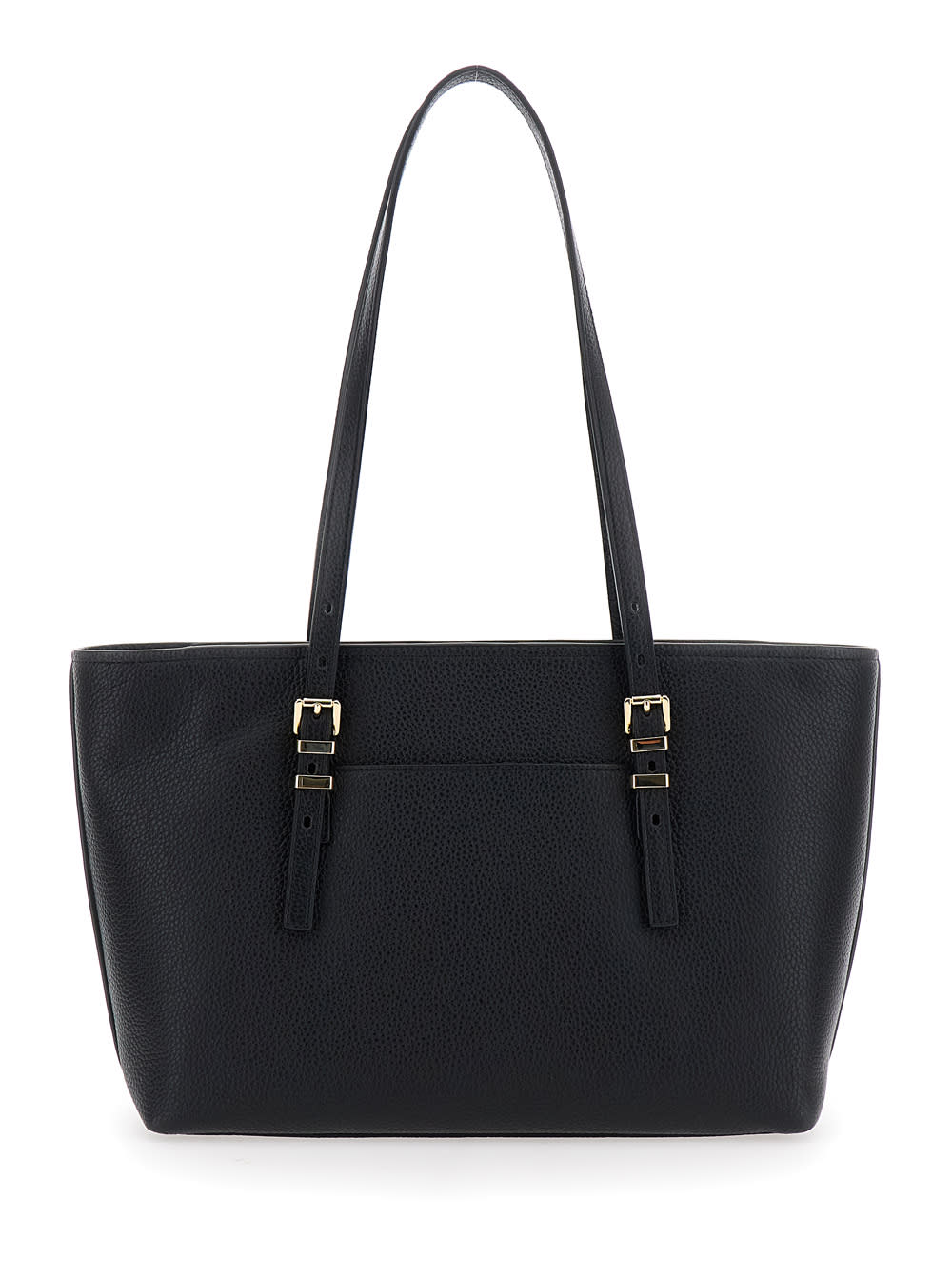 Michael Michael Kors Quinn Black Medium Tote Bag With Removable Logo Charm And Embossed Logo Lettering On The Front In Gr