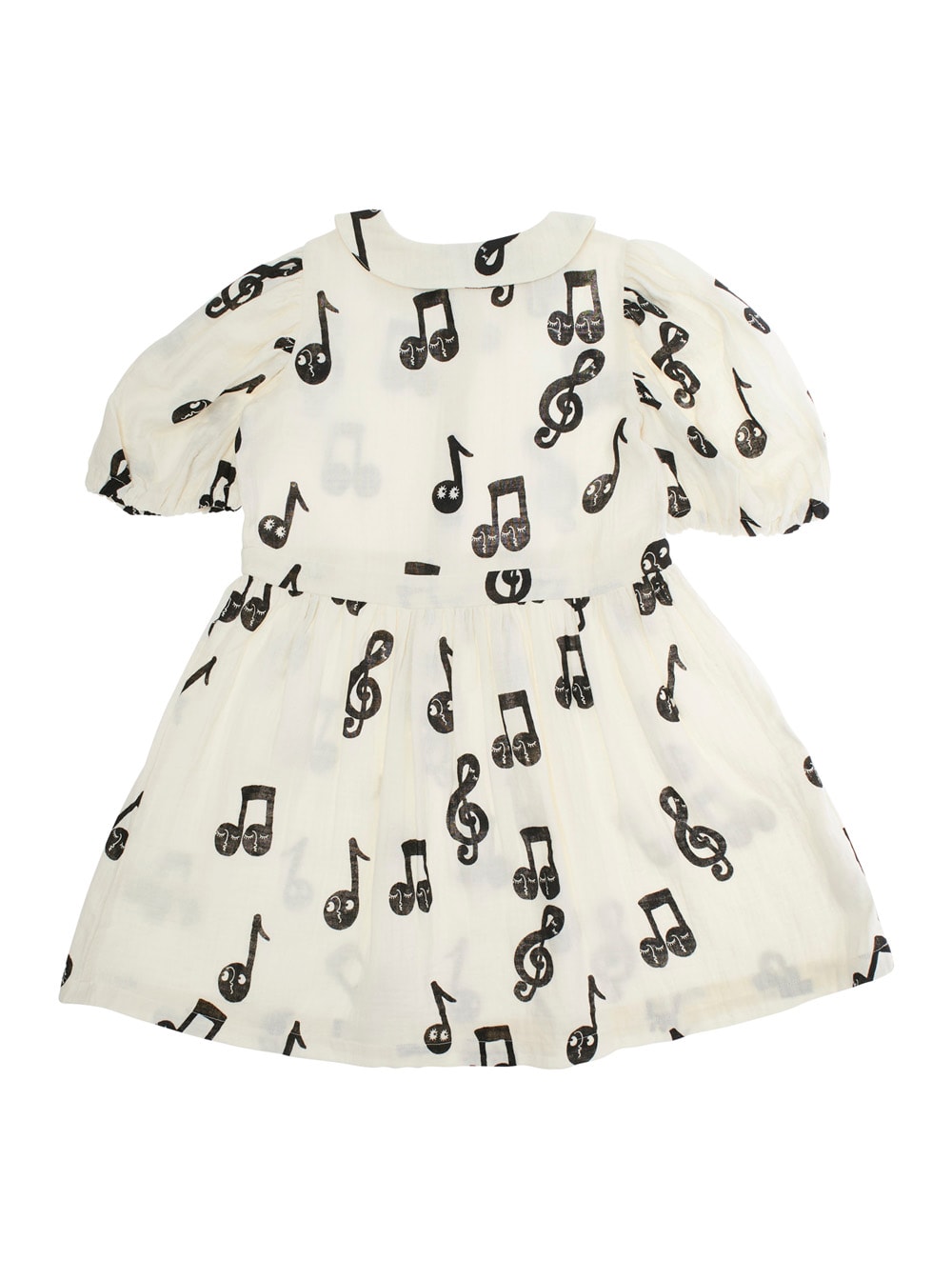 Mini Rodini White Dress With All-over Printed Musical Notes In Cotton Girl In White