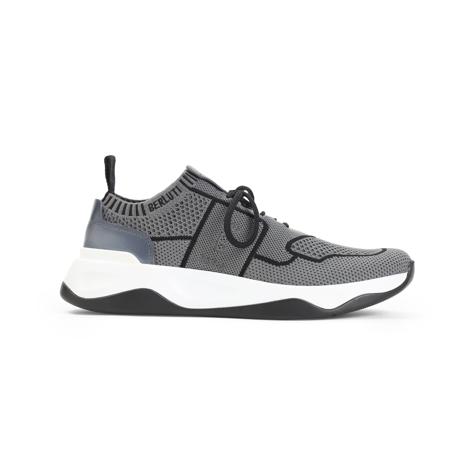 Berluti Gray Shadow Leather-trimmed Sneakers With Sock-like Fit In Gray