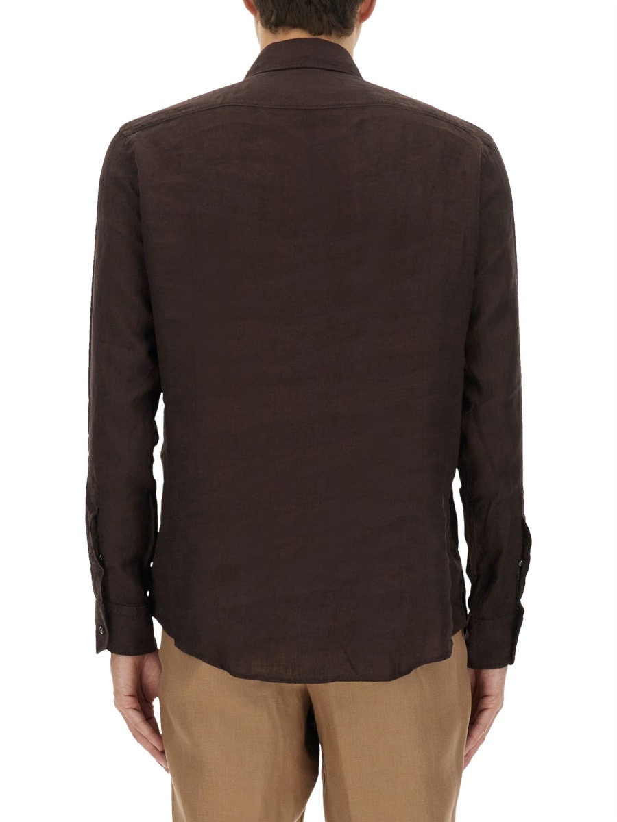 Hugo Boss Boss Camel Brown Slim Fit Linen Shirt With Button-down Front
