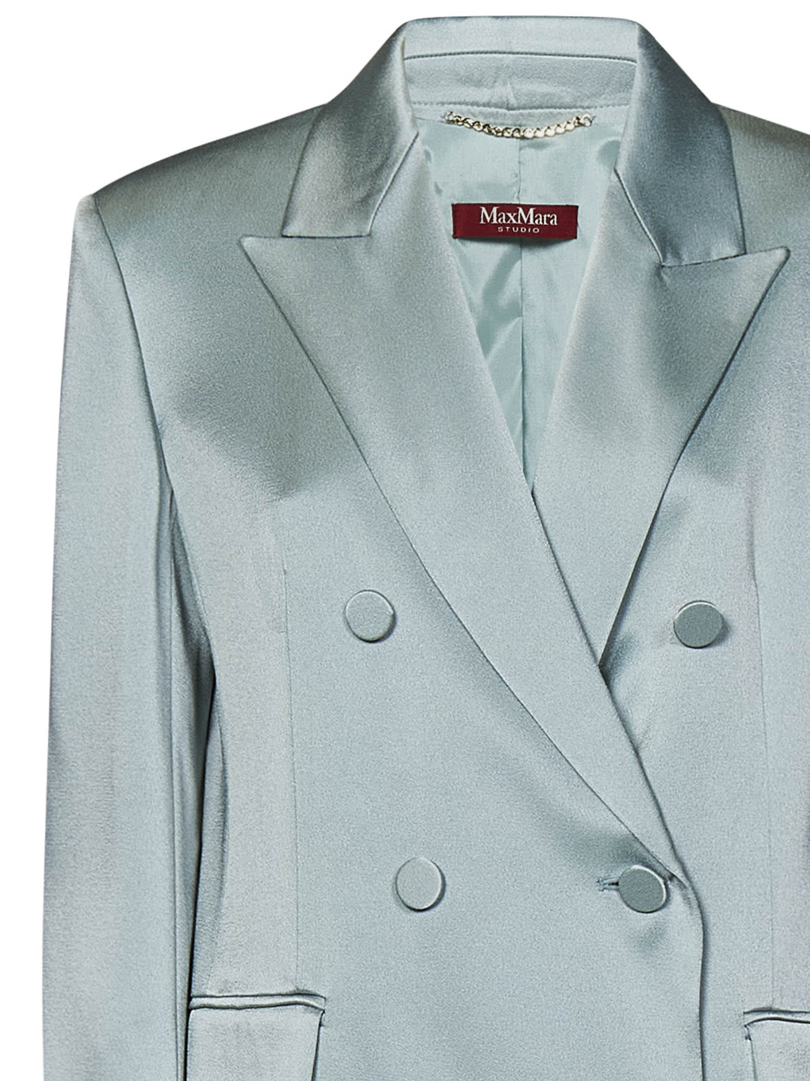 Shop Max Mara Double-breasted Blazer In Envers Satin In Light Blue