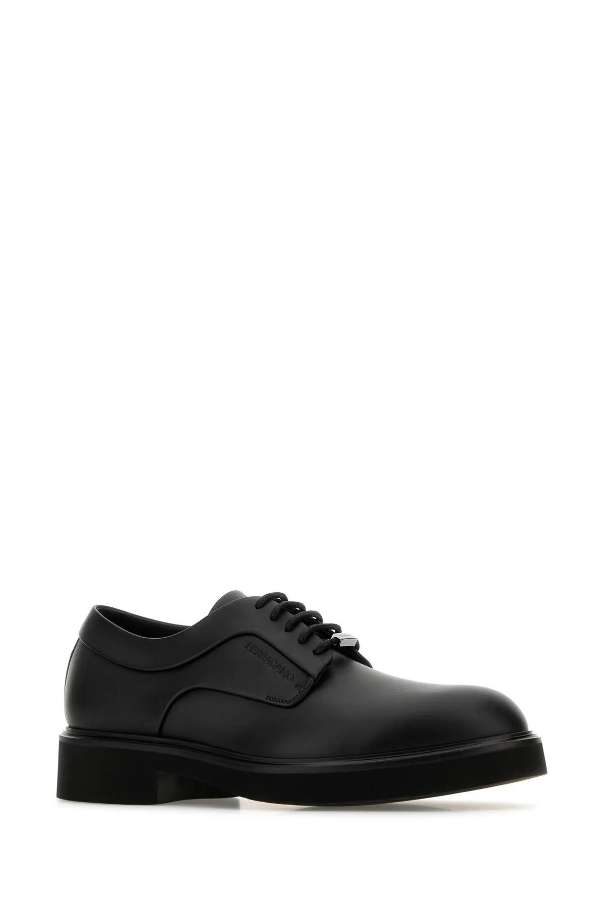 Shop Ferragamo Black Leather Cervantes Lace-up Shoes