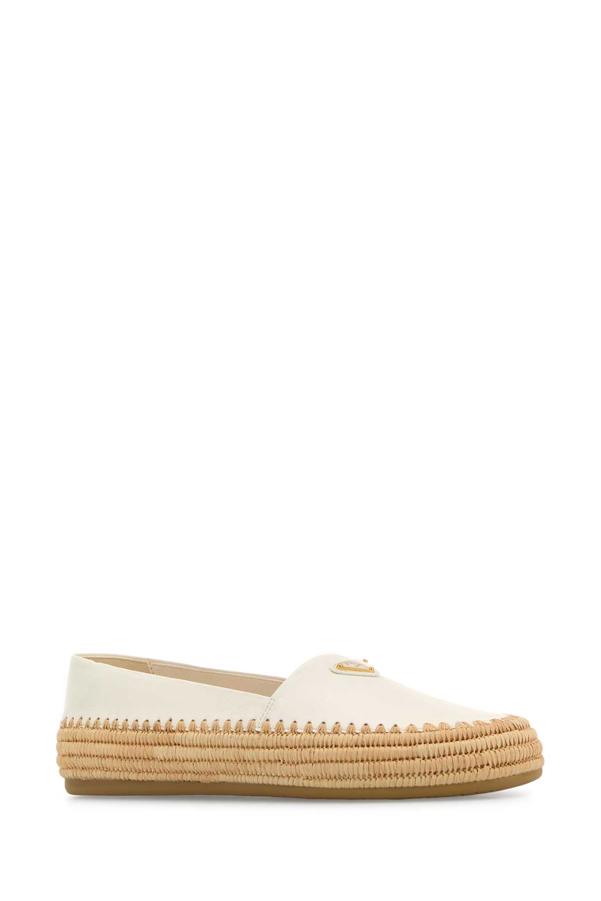 Prada Round Toe Leather Espadrilles In Neutral