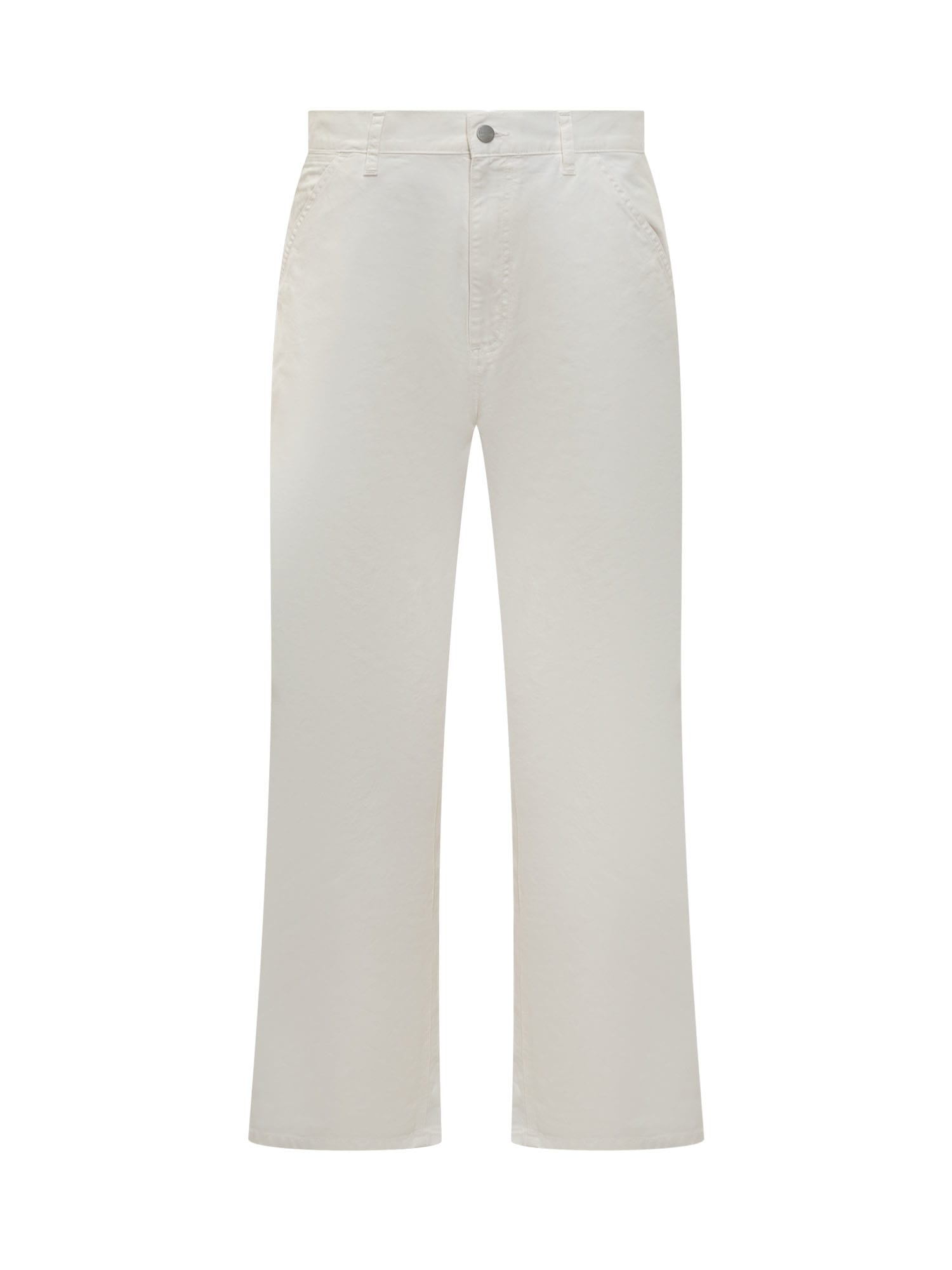 Carhartt Cotton Pants With Logo In Off White Rinsed