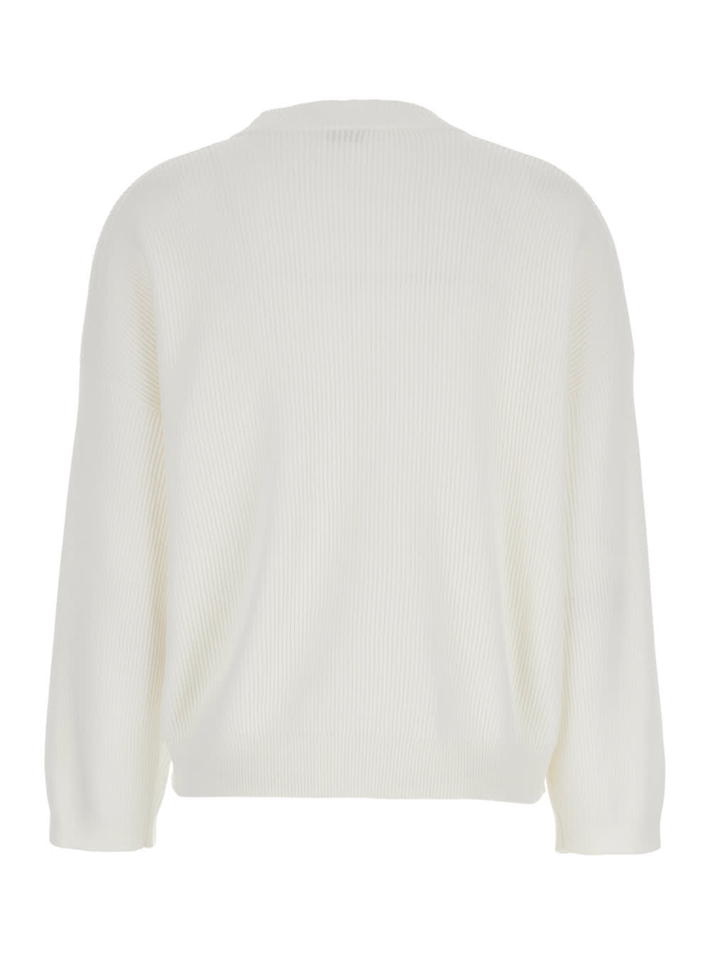 Brunello Cucinelli White Sweater With V Neck And Monile Detail On The Front In Cotton Woman In White