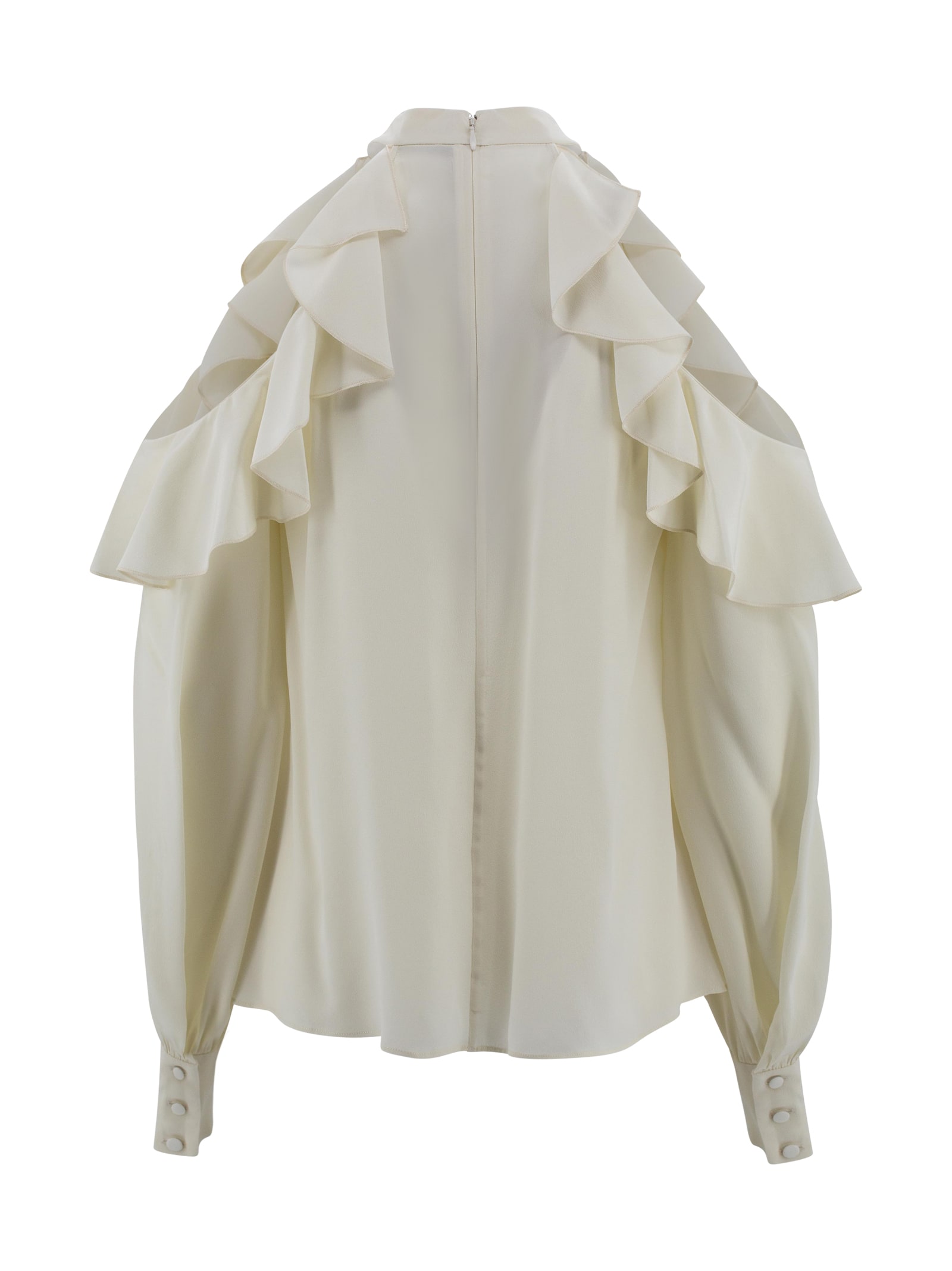 Etro Silk Top With Open Shoulders And Ruffles In White