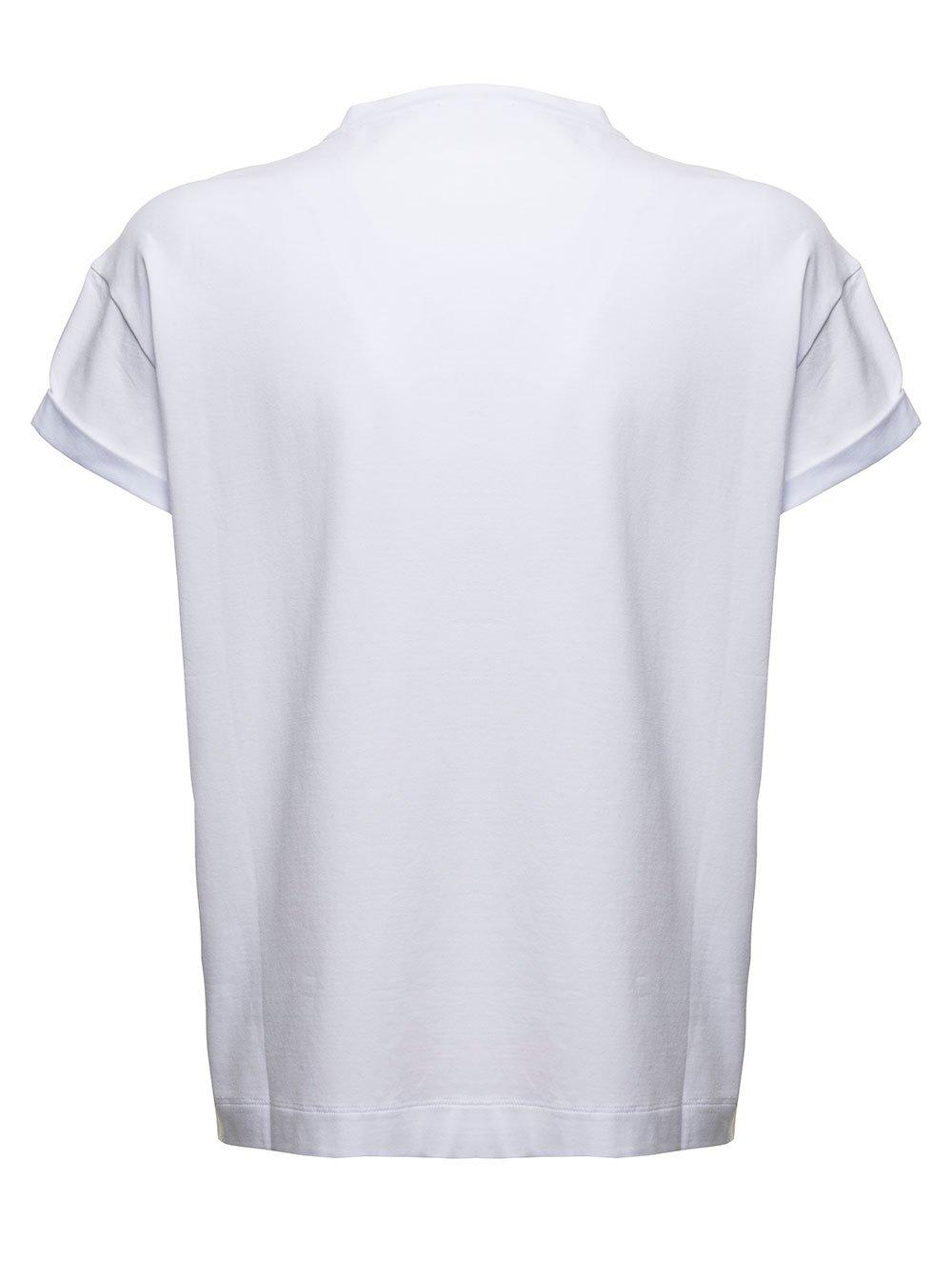 Shop Brunello Cucinelli Rolled Sleeved Straight Hem T-shirt In White