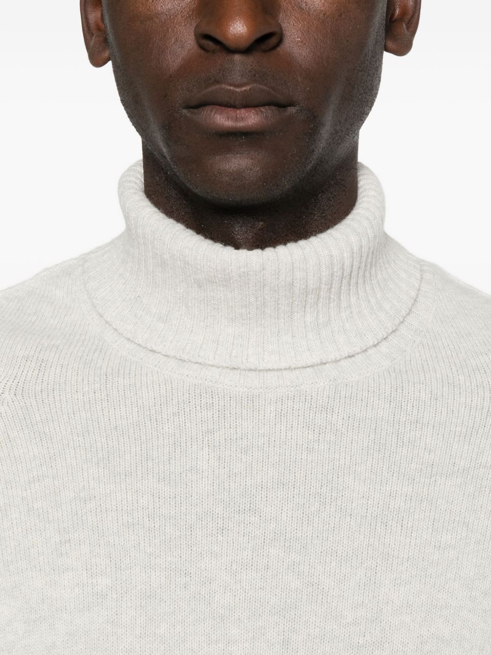 C.p. Company Ribbed Knit Turtleneck Sweater With Folded Collar And Distinctive Sleeve Patch In Gray