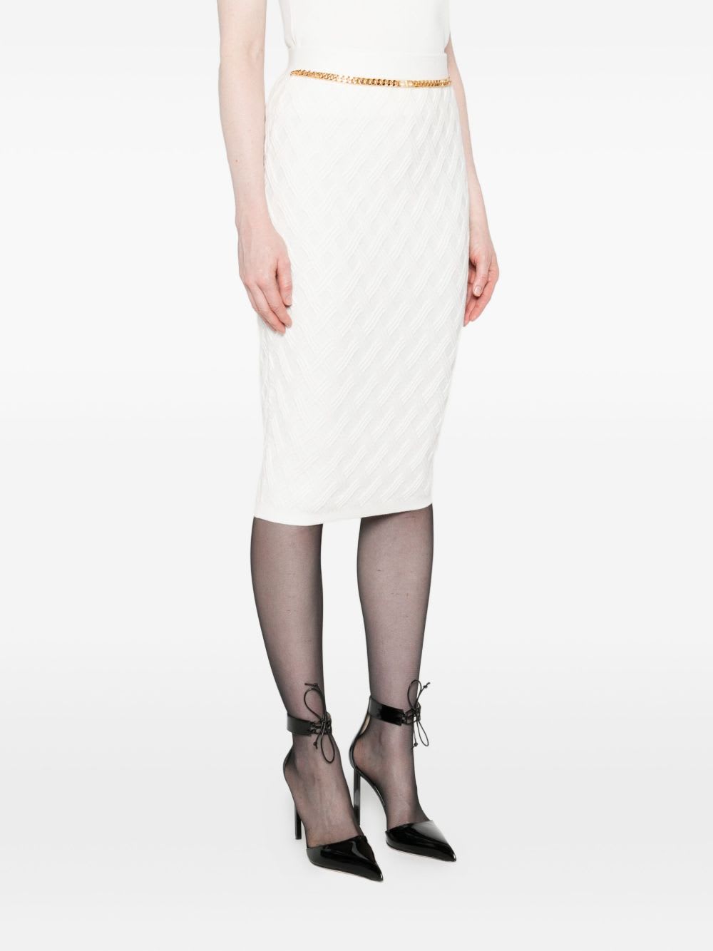 Elisabetta Franchi Knit Skirt With Chain Detail In White