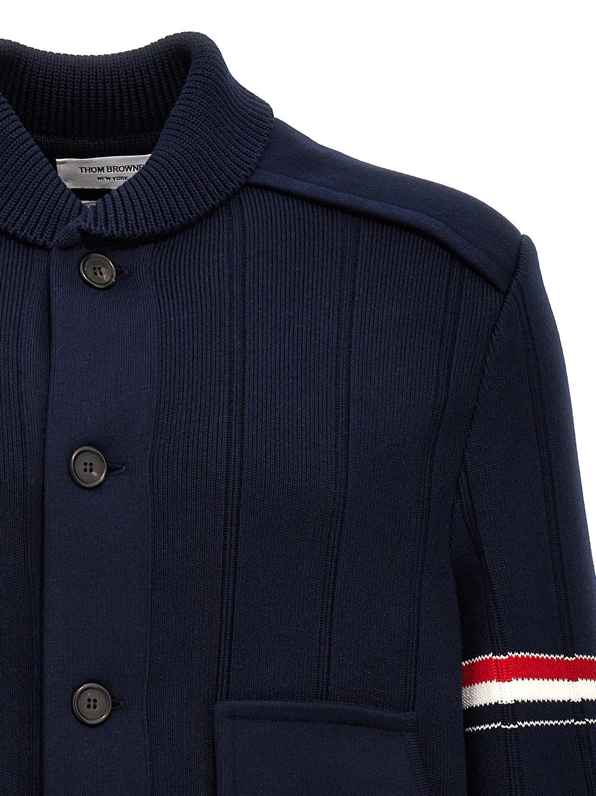 Shop Thom Browne Rwb Striped Shirt Jacket In Blue