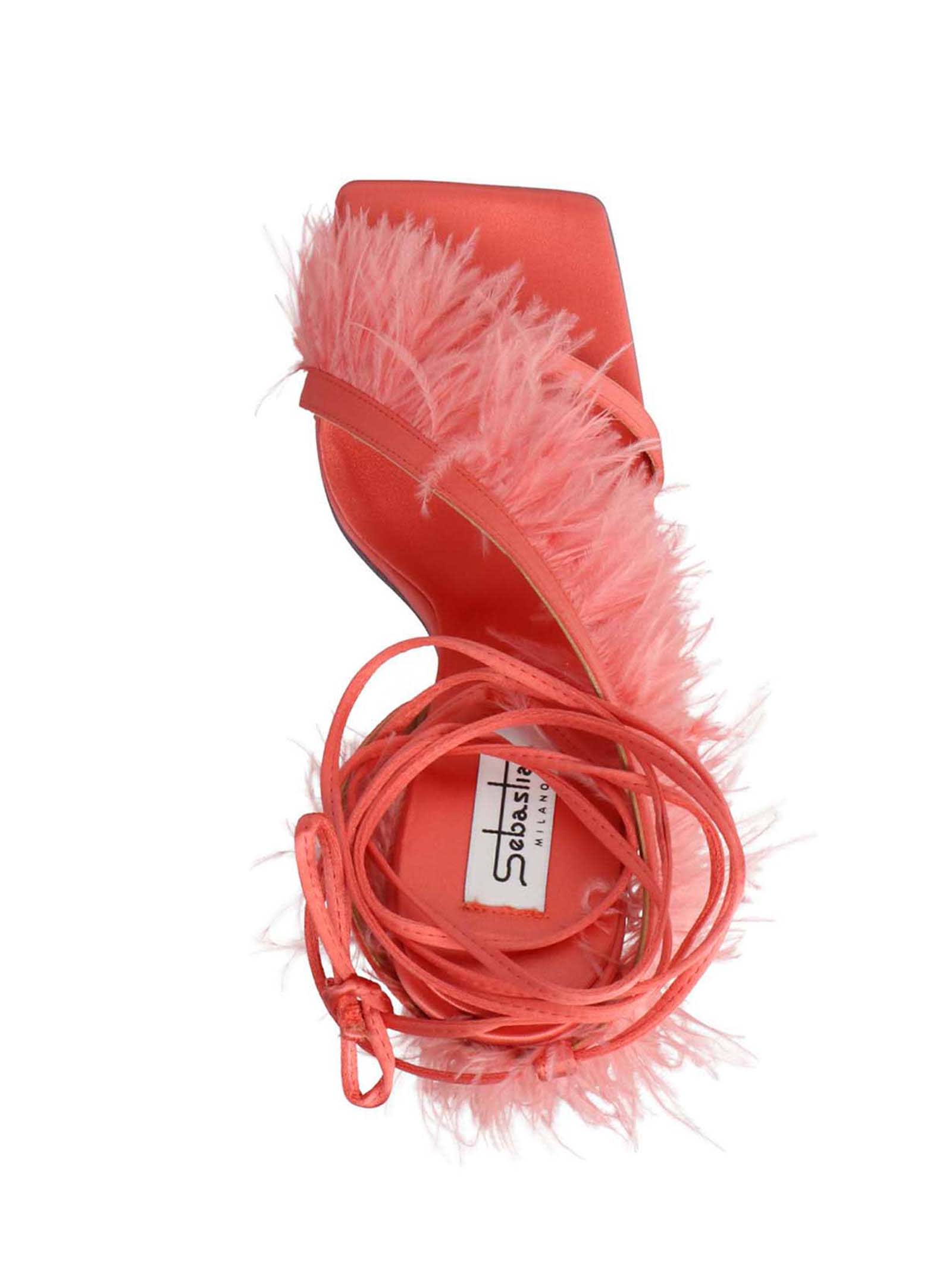 Shop Sebastian Milano Feather Wrap Sandals In Orange