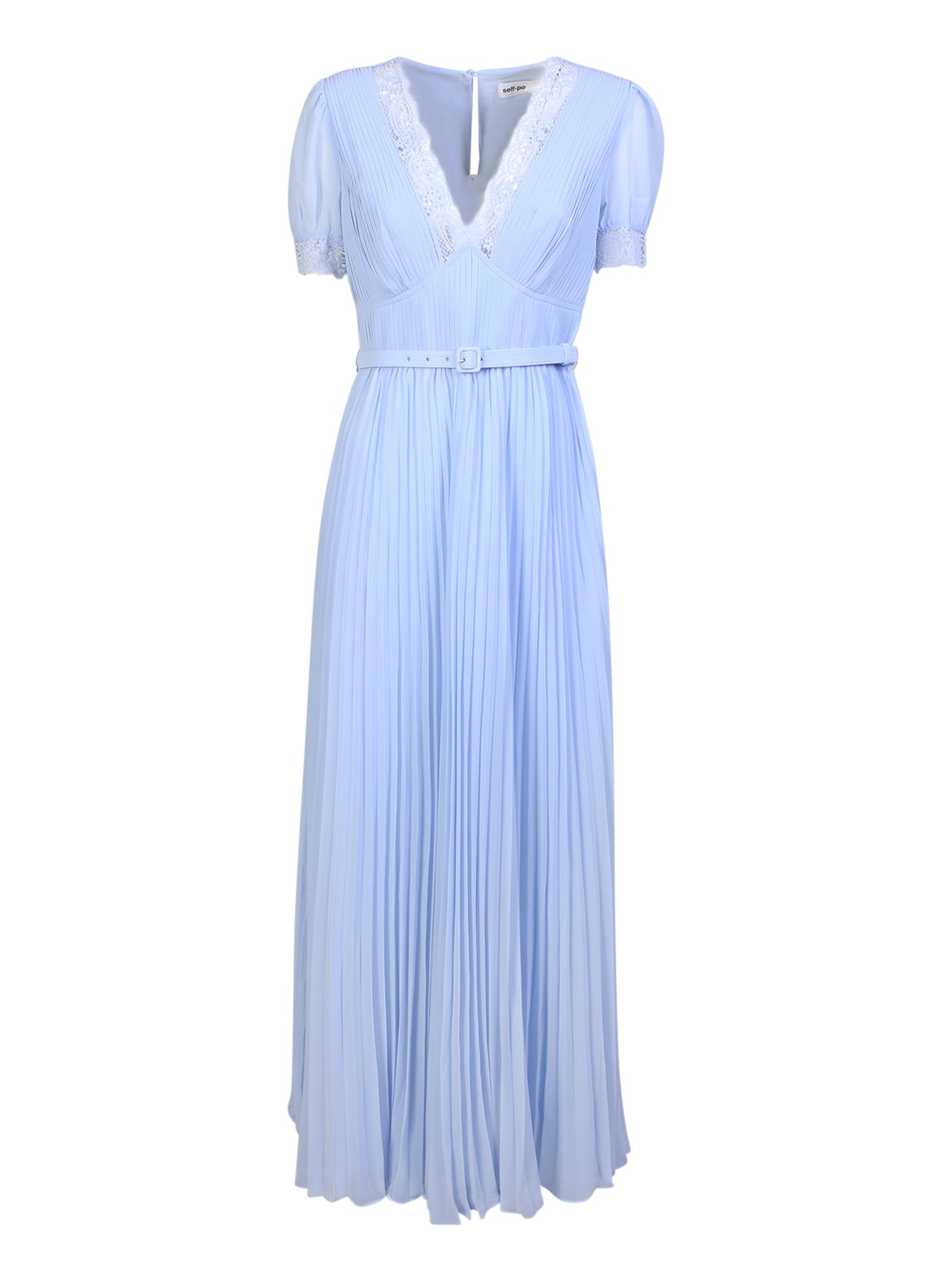 Shop Self-portrait Chiffon Pleated Maxi Light Blue Dress