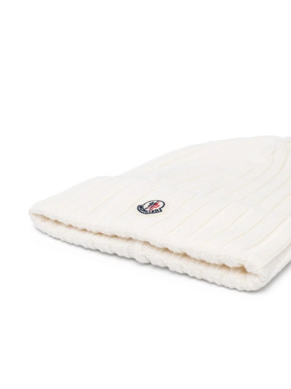 Moncler White Wool Beanie With Logo Patch In Bianco