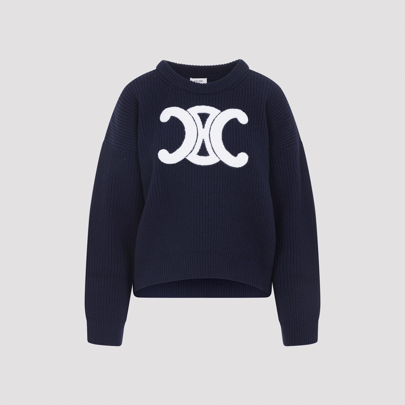 Celine Women Ribbed Wool Crew-neck Sweater In Blue