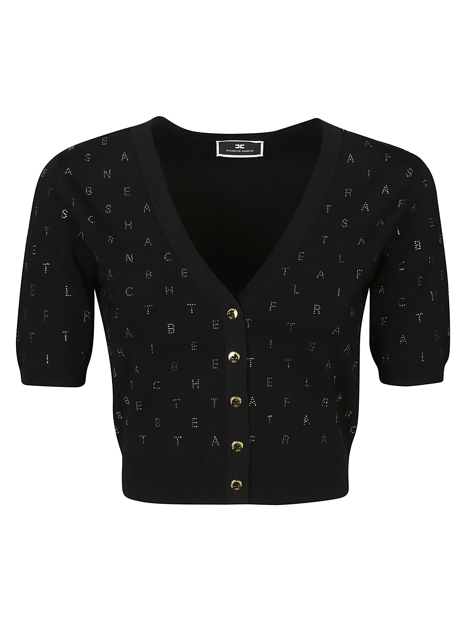 Shop Elisabetta Franchi Logo Embellished V-neck Cropped Cardigan In Black