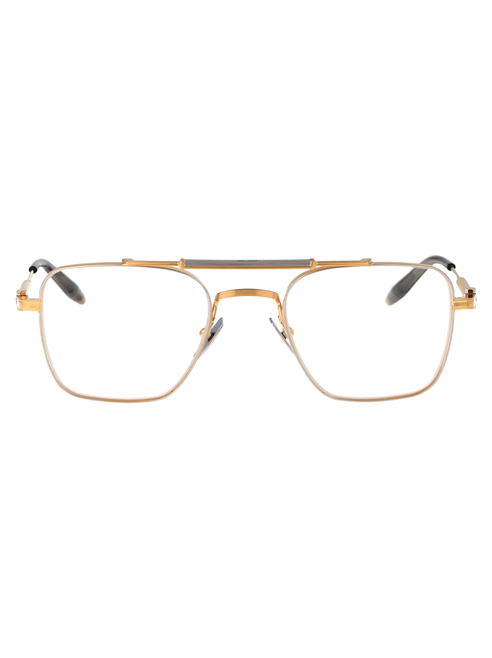 Akoni Europa Glasses In Brushed Gold And Silver- Grey Crystal