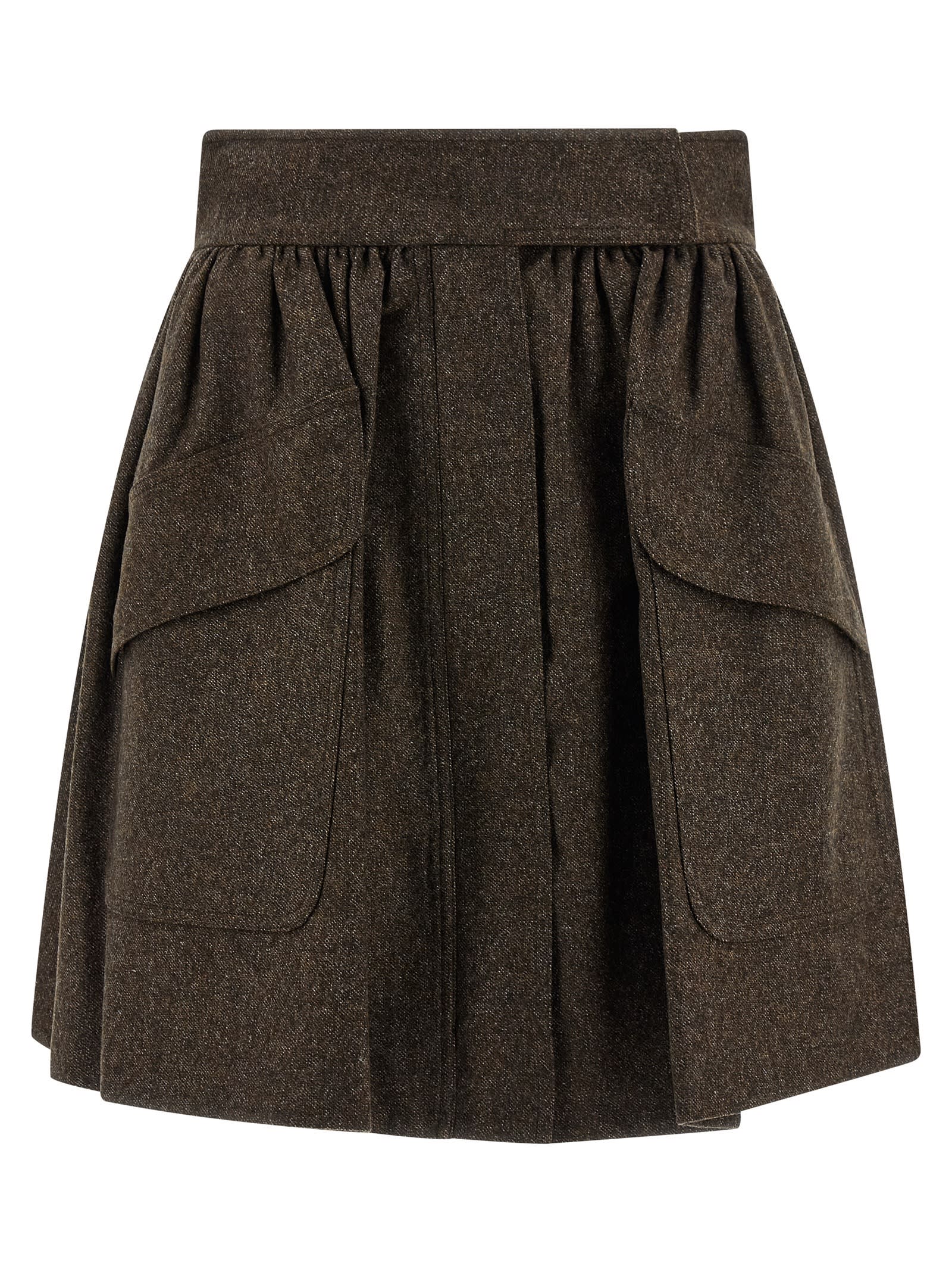 Max Mara High-waisted Pleated Skirt Pockets In Brown