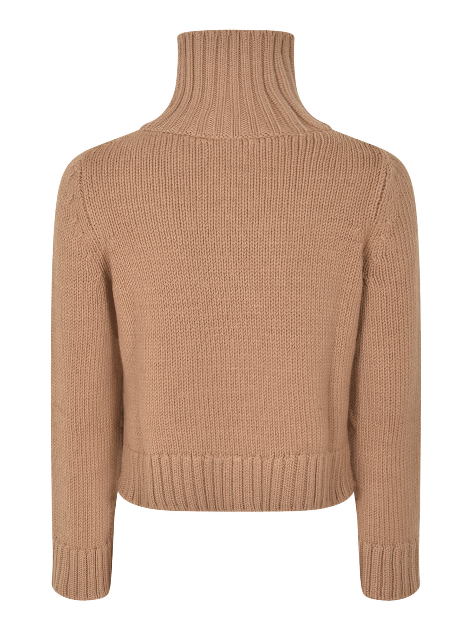 Shop Base High Turtleneck Cropped Knit Pullover In Camel