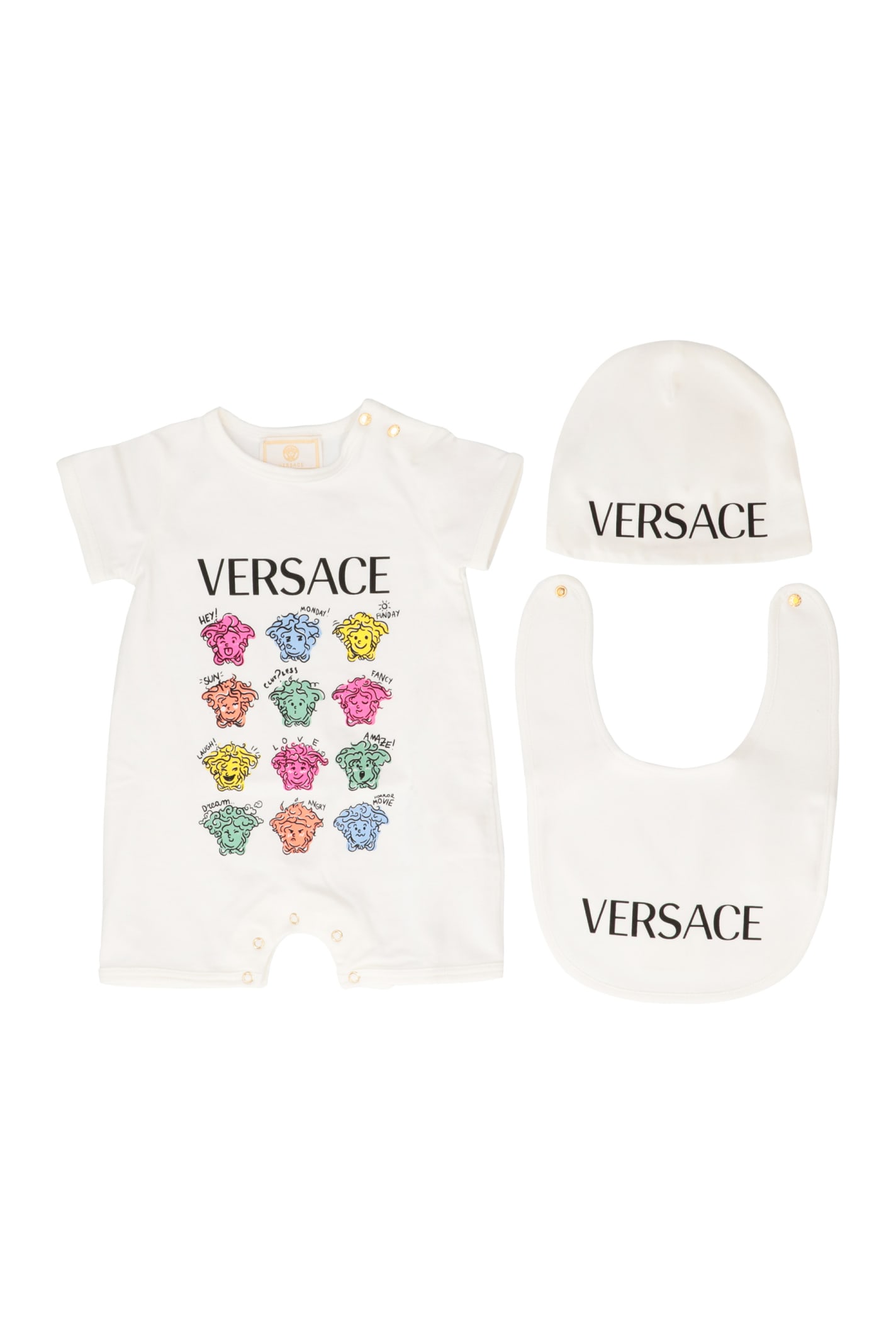 Young Versace Baby-romper, Hat And Bib Gift Box