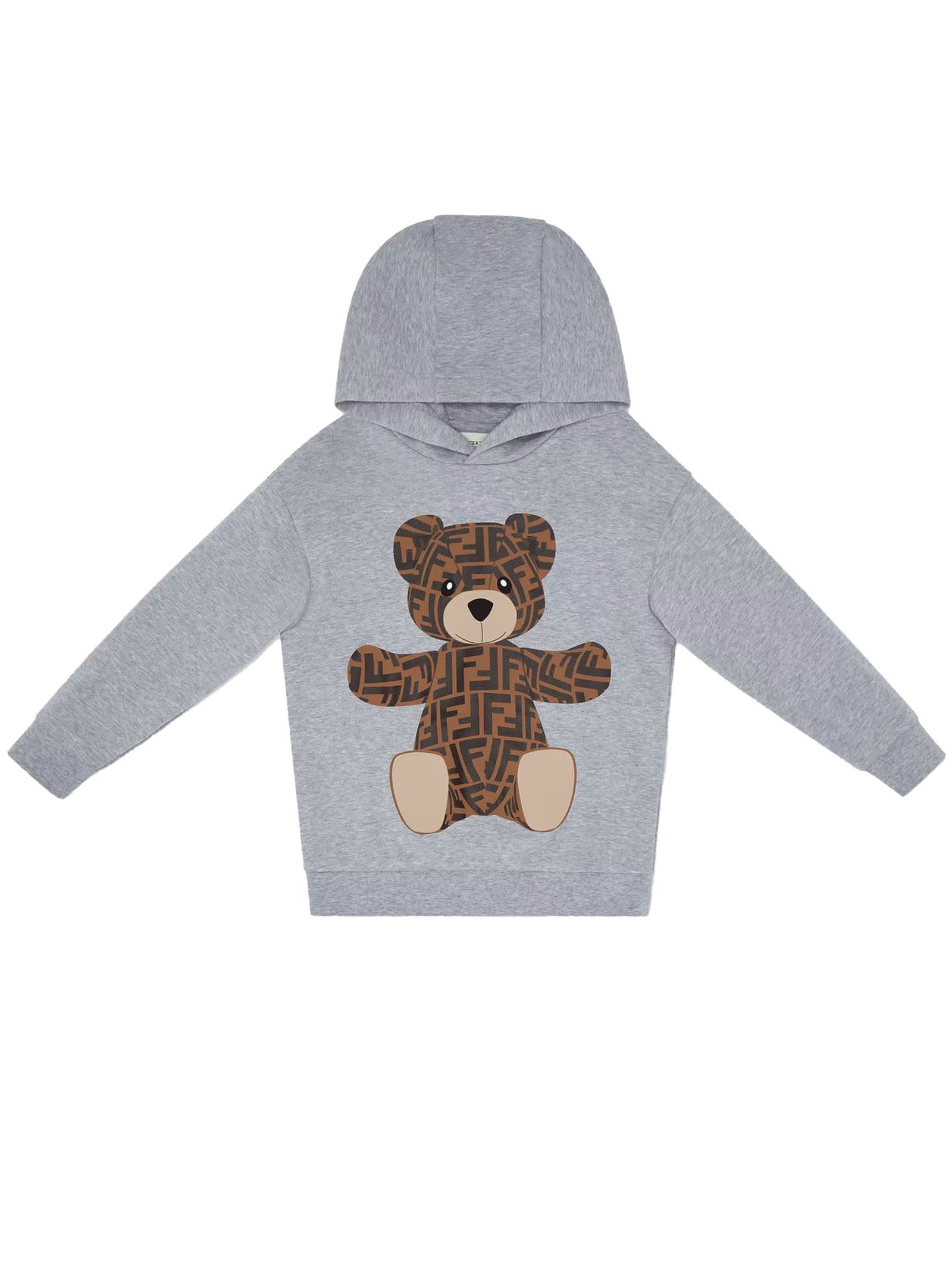 Fendi Grey Teddy Logo Hooded Top