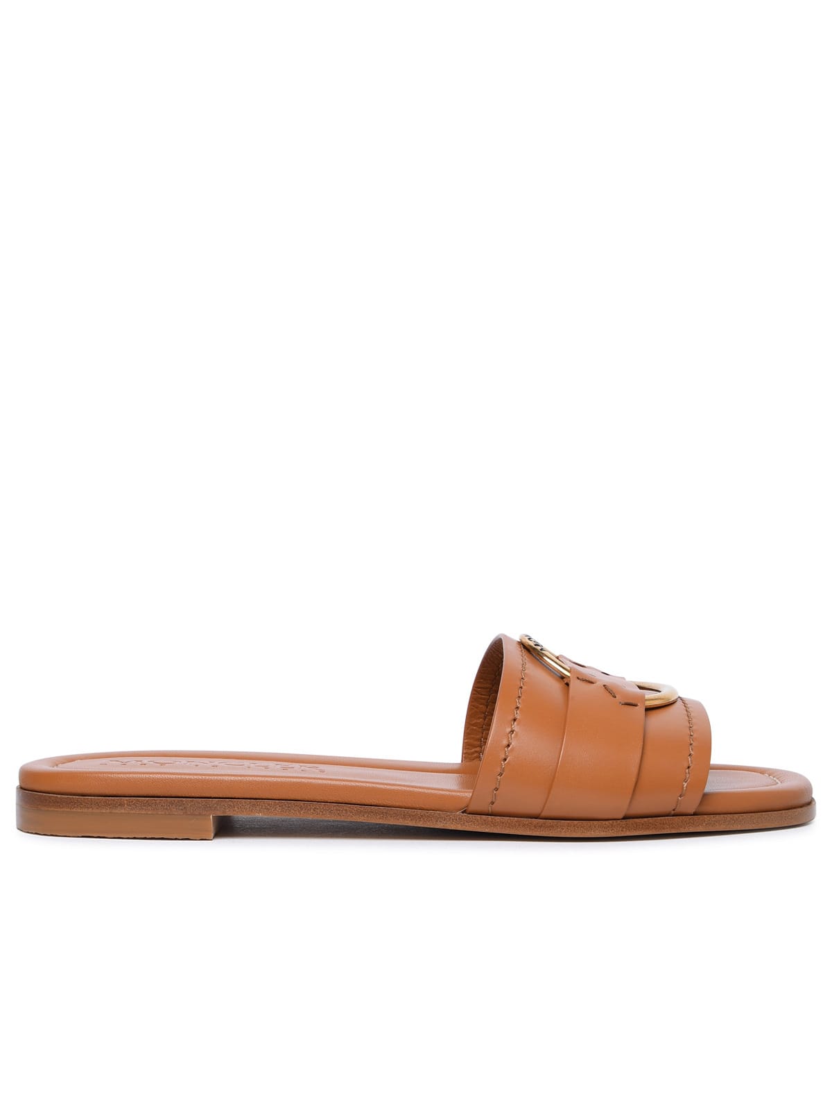 Shop Moncler Bell Slippers In Caramel Leather In Beige