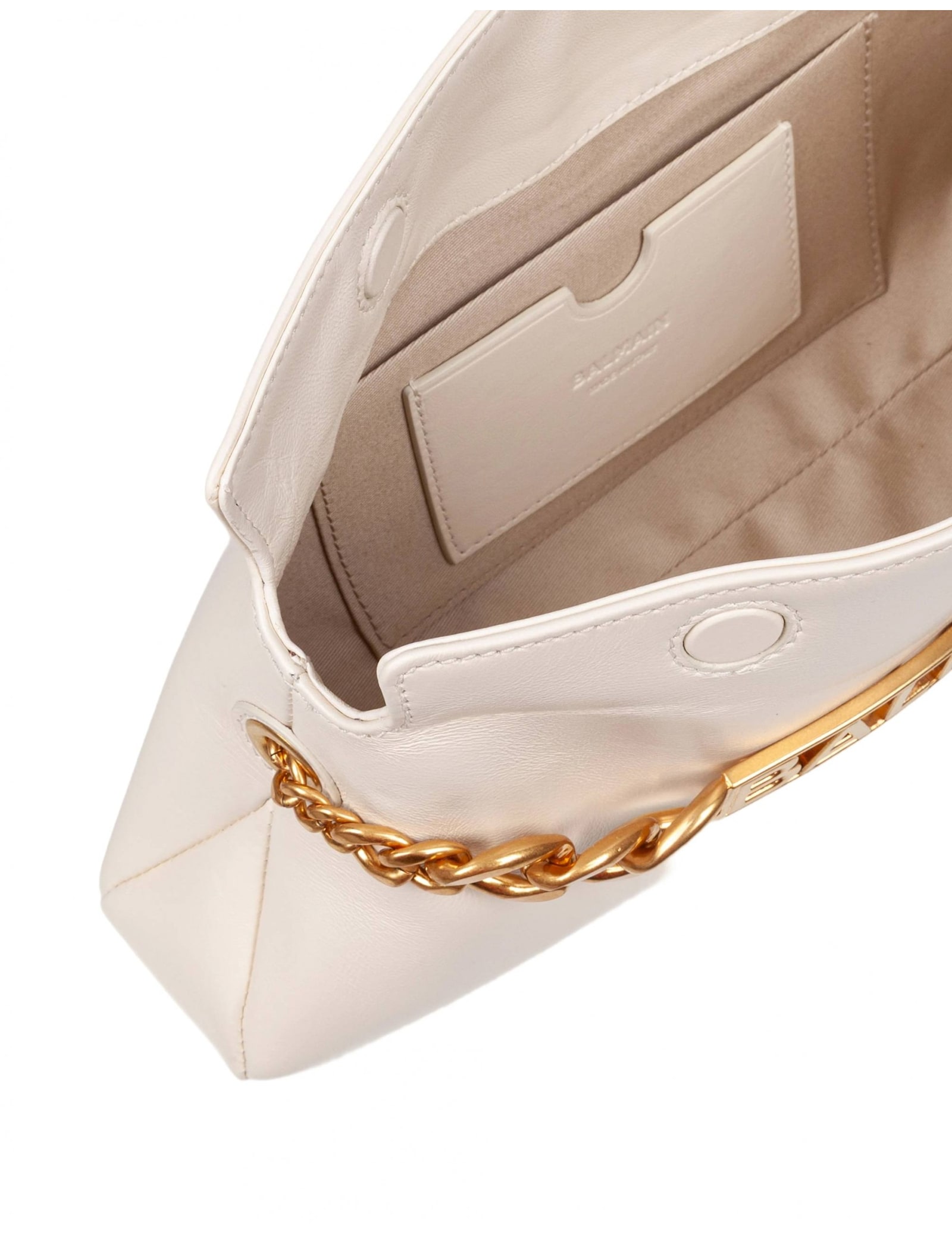 Balmain 1945 Soft Pochette In Wrinkled Calfskin In White