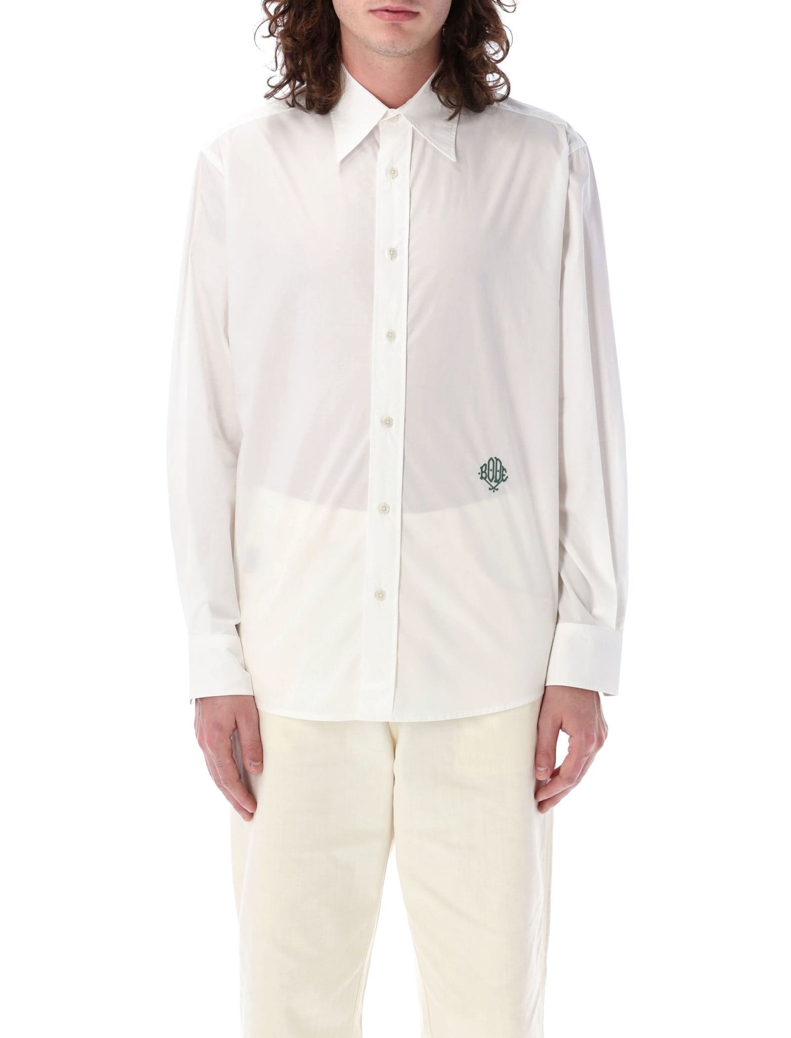 Shop Bode Monogrammed Poplin Shirt In White