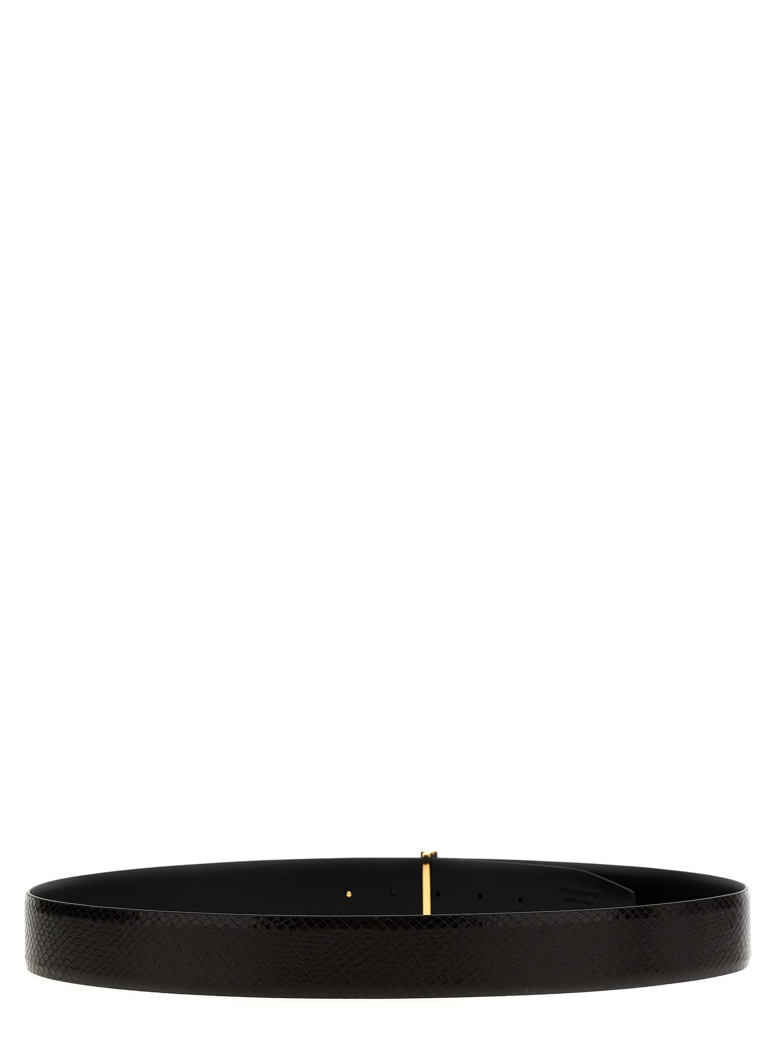 Tom Ford Black Calfskin Leather Belt With Gold T Buckle In Black