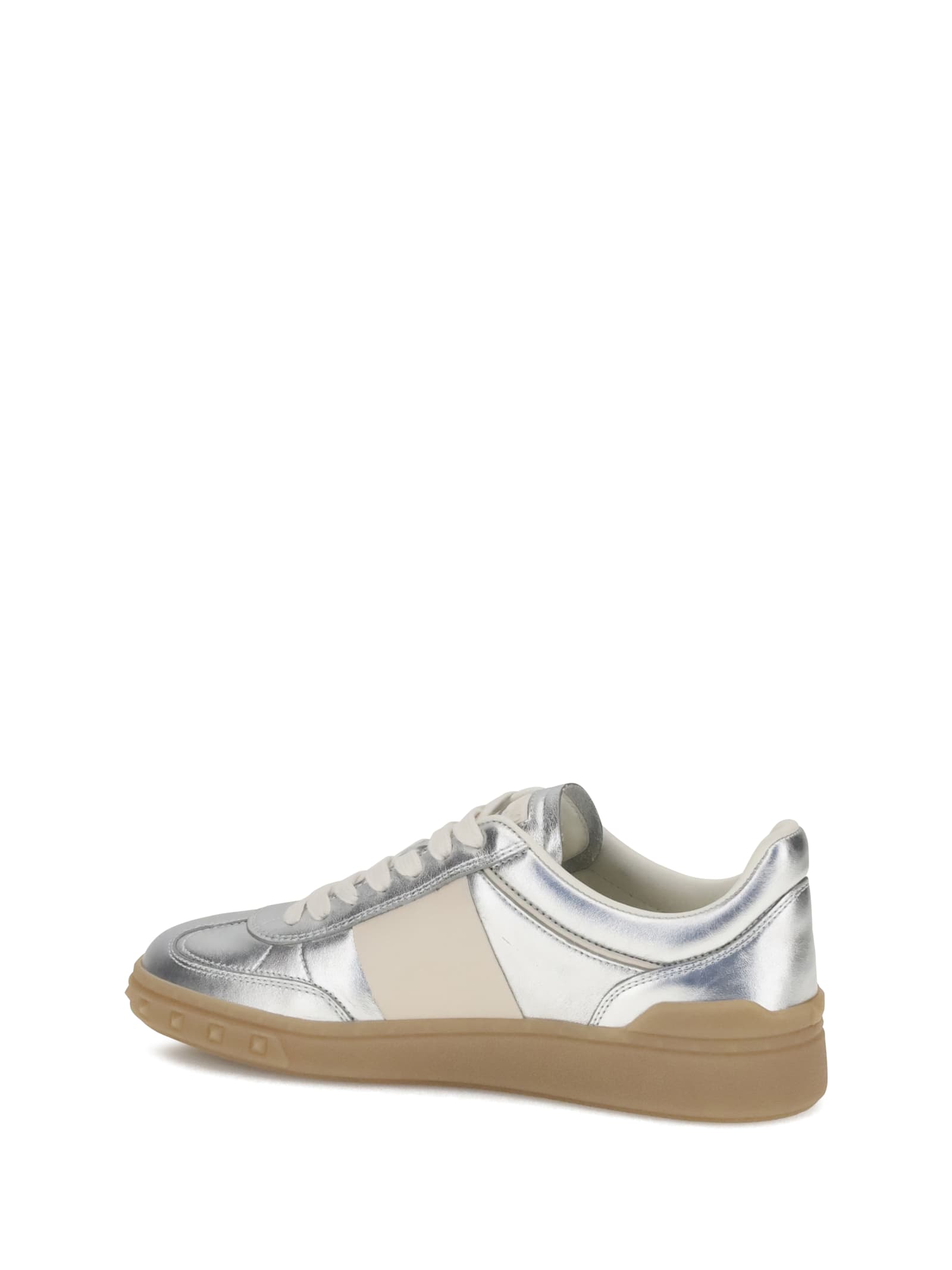Valentino Village High-top Sneakers With Unique Leather Imperfections In Silver