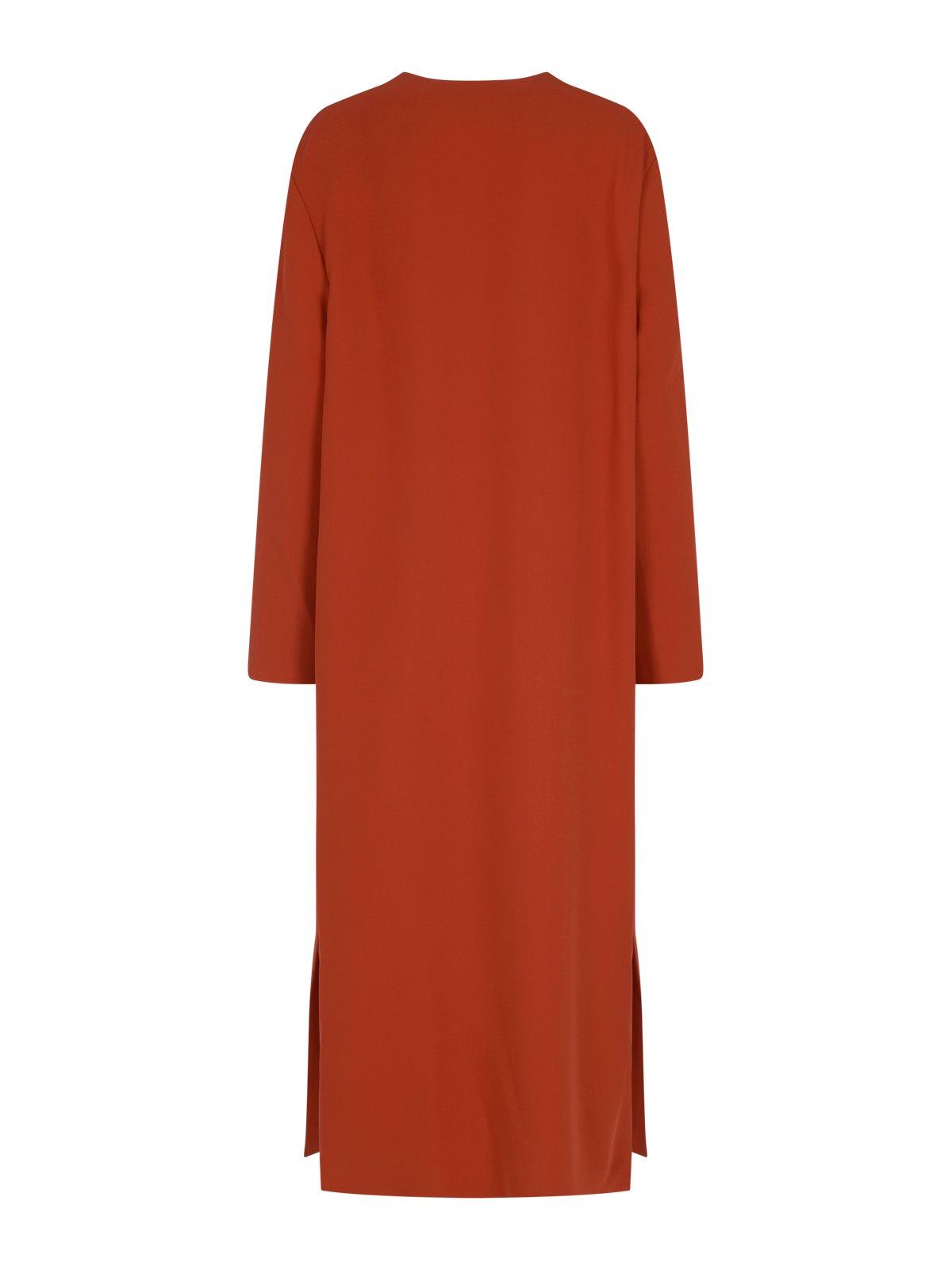 Shop Valentino Split Neck Long-sleeved Midi Dress In Orange
