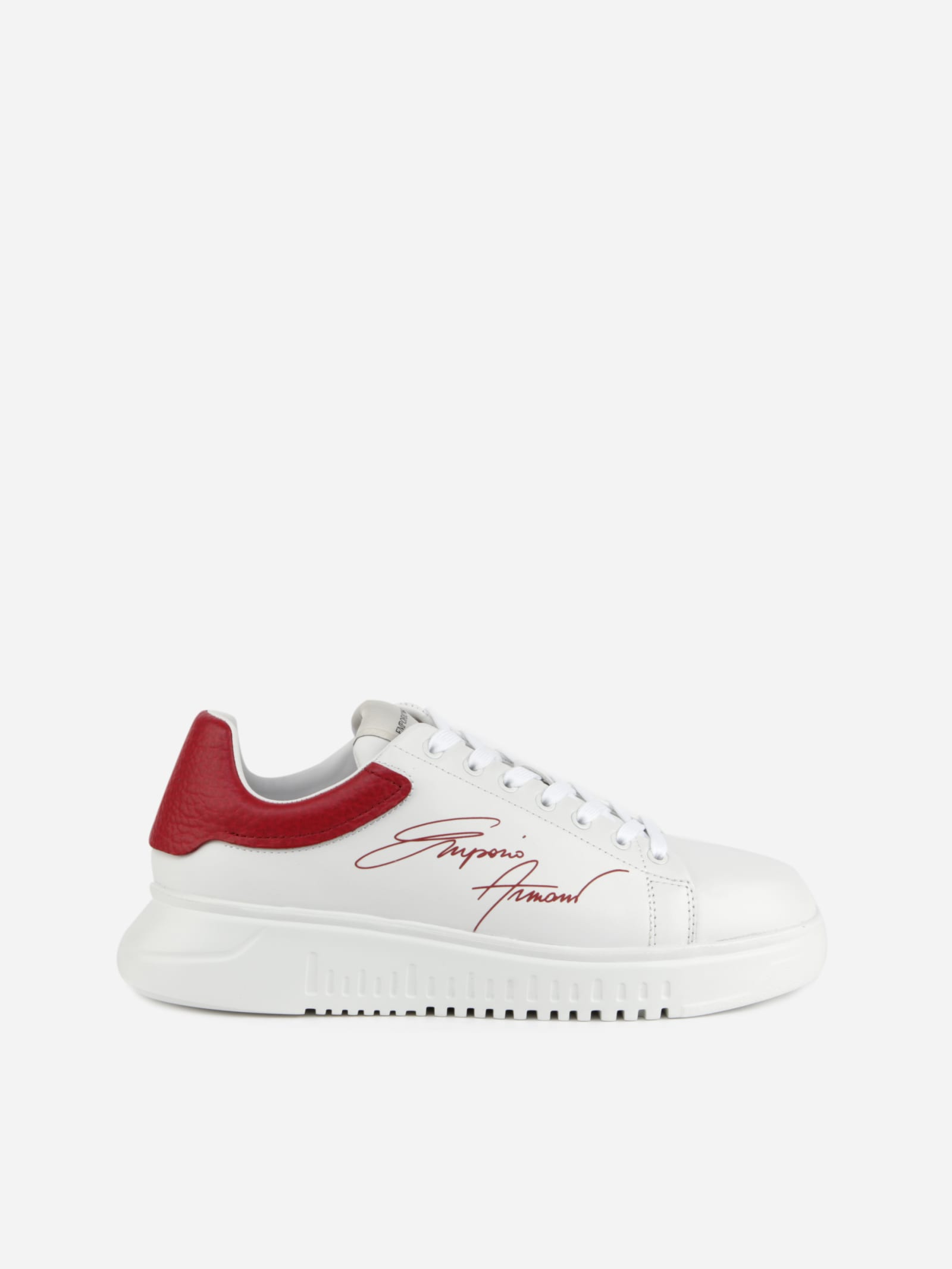Emporio Armani Leather Sneakers With Contrasting Signature Detail