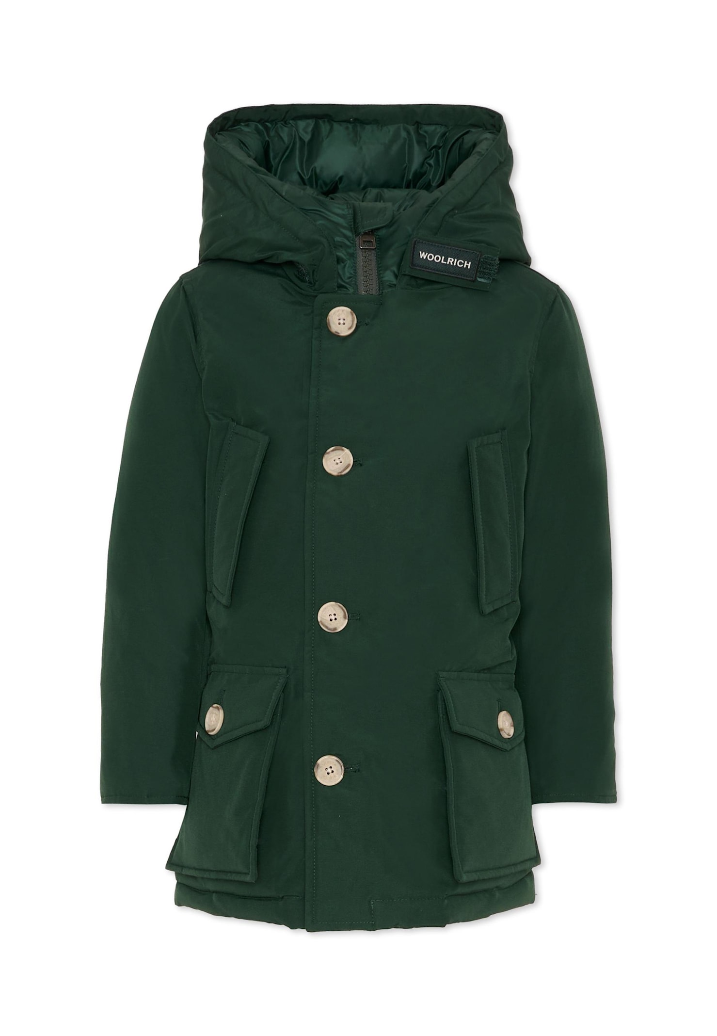 Woolrich Kids' Green Parka For Boy With Logo